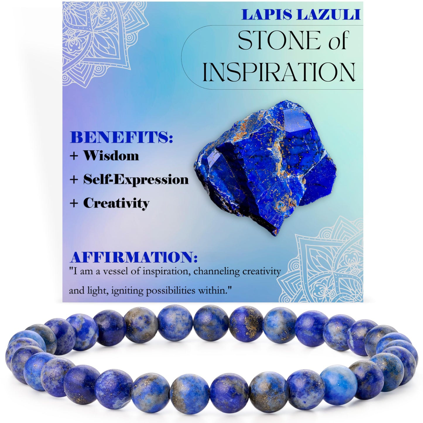 Bivei Lapis Lazuli - Inspiration - 6mm Beaded Bracelets for Women Handmade Semi Precious Natural Stone Stretch Elastic Jewelry for Women Yoga Protection Gifts Large