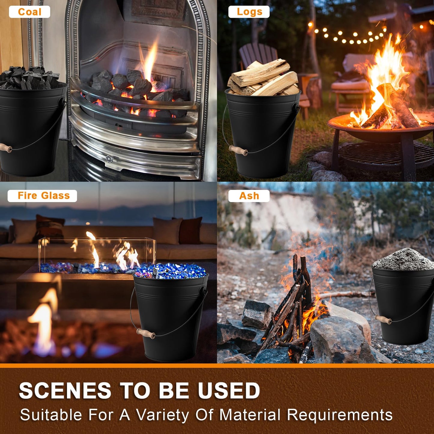 BRIAN & DANY Ash Bucket with Lid and Shovel, 4 Gallon Fireplace Bucket with Broom, Perfect for Fireplaces, Wood Stoves