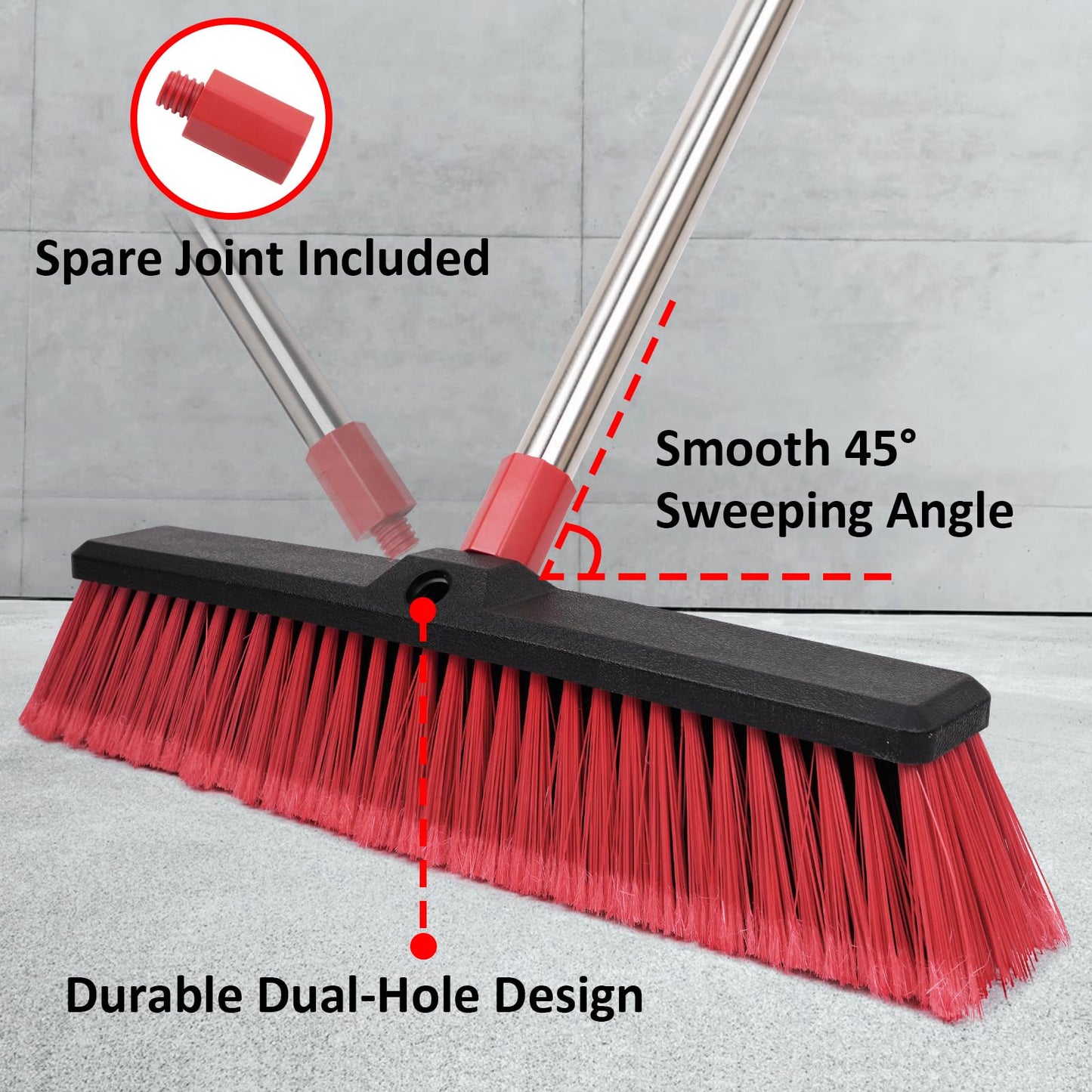 Honclea 18” Push Broom with 70” Adjustable Handle - Heavy Duty Outdoor Broom for Shop, Garage, Driveway, Patio, Yard & Deck Cleaning