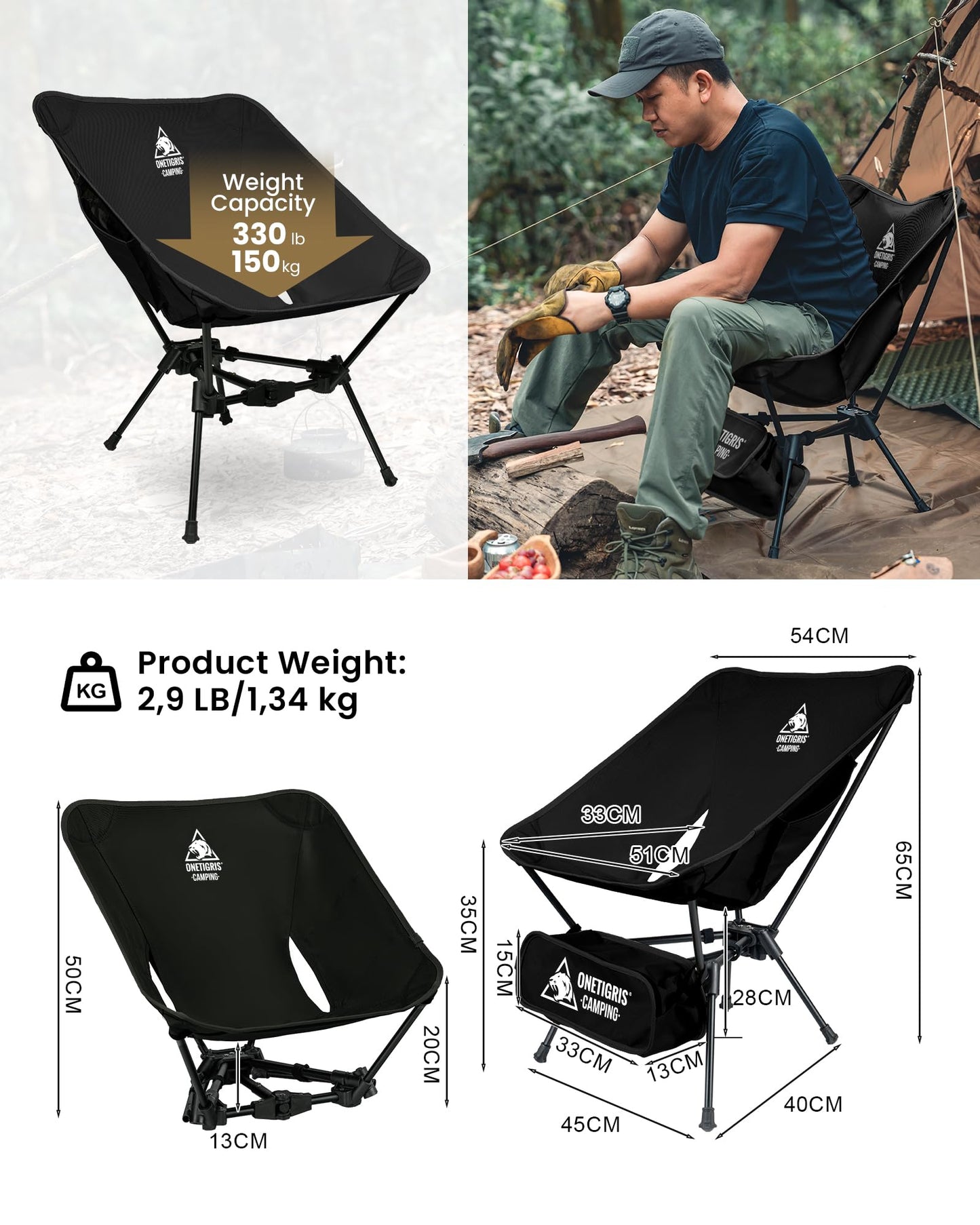 ONETIGRIS Tigerblade Camping Chair, Lightweight Folding Backpacking Hiking Chair, Compact Portable 330 lbs Capacity