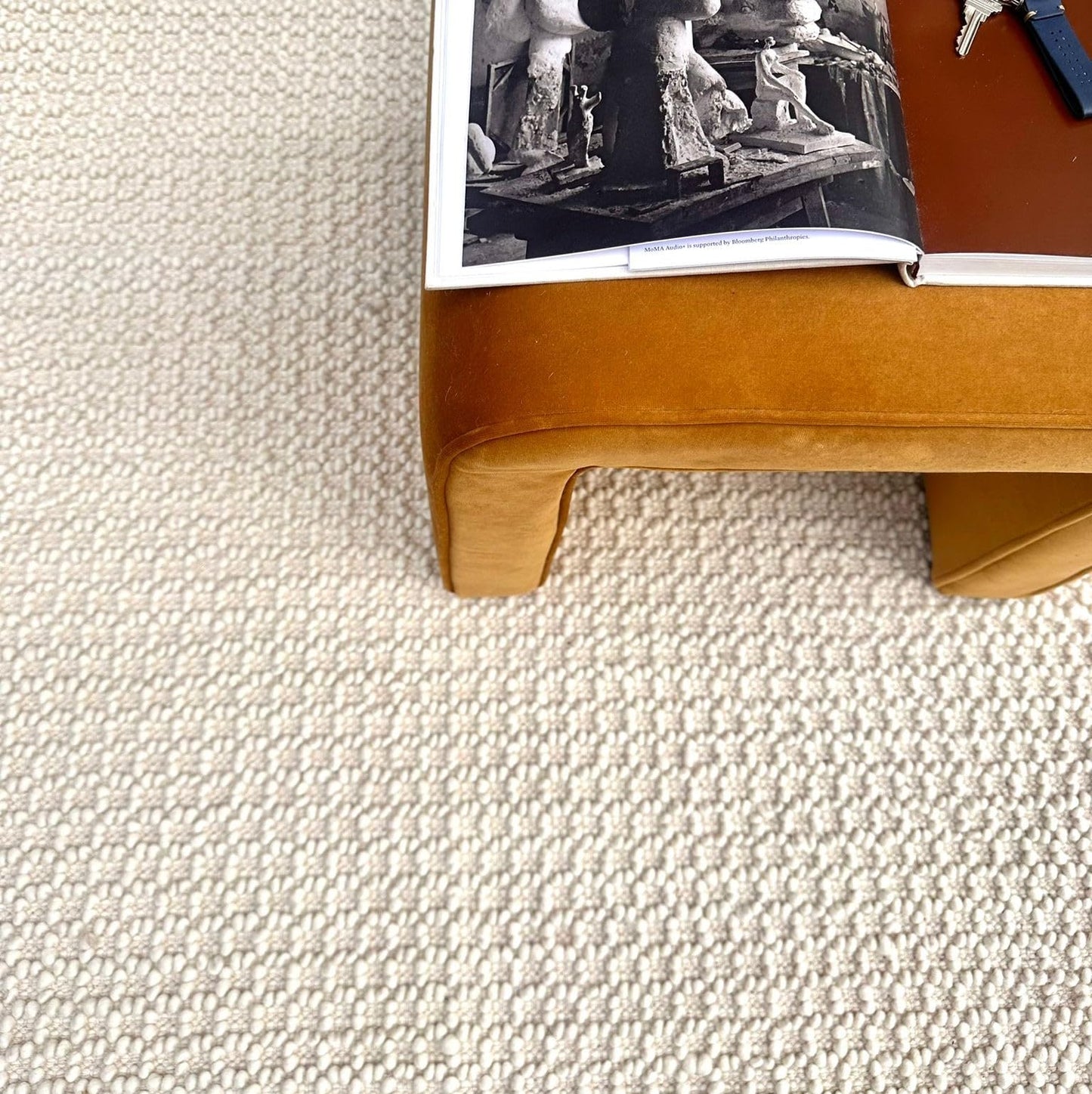 The Knitted Co. Handwoven Wool Area Rug - Hand Woven Natural Carpet Rugs- Bedroom Living Room Dining Room (Ivory- 8'x10')