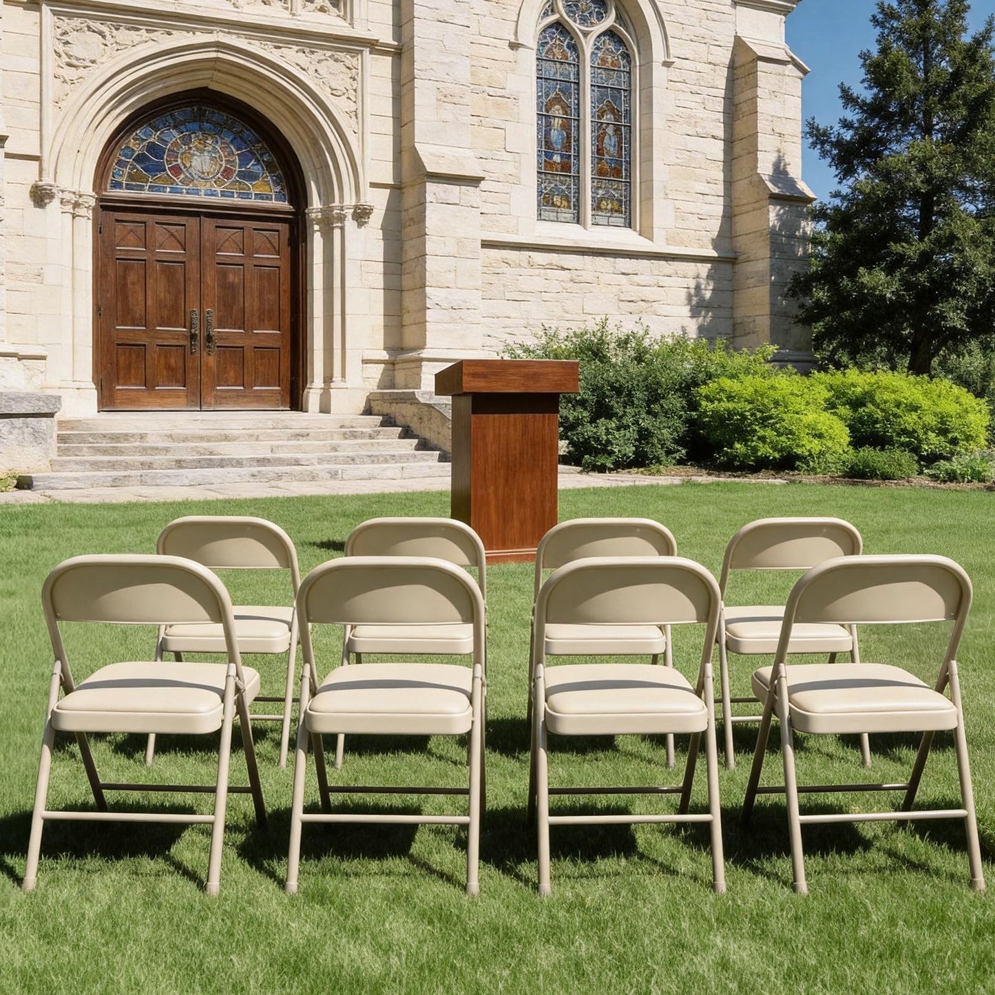 Folding Chairs 2 Pack, PU Leather Padded Folding Chairs for Outside and Indoor, Heavy Duty Portable Foldable Metal Commercial Seat for Home Office, Dorm, Party, Backyard, Lawn, Patio, Khaki