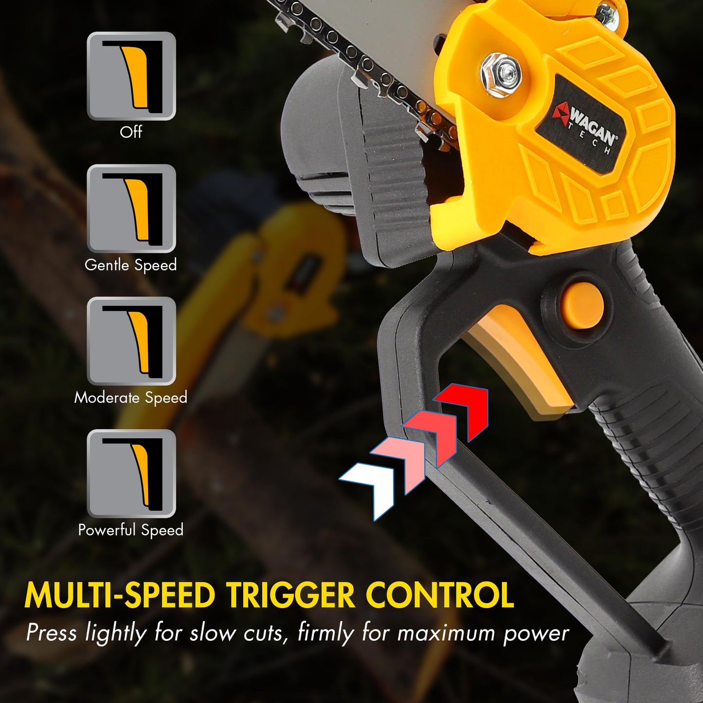 Wagan EL7007 OneVolt Cordless Chainsaw 6, 6-Inch Mini Chainsaw with UL Certified 3.0Ah Rechargeable Battery, Lightweight Handheld Saw for Tree Trimming, Pruning, and Wood Cutting