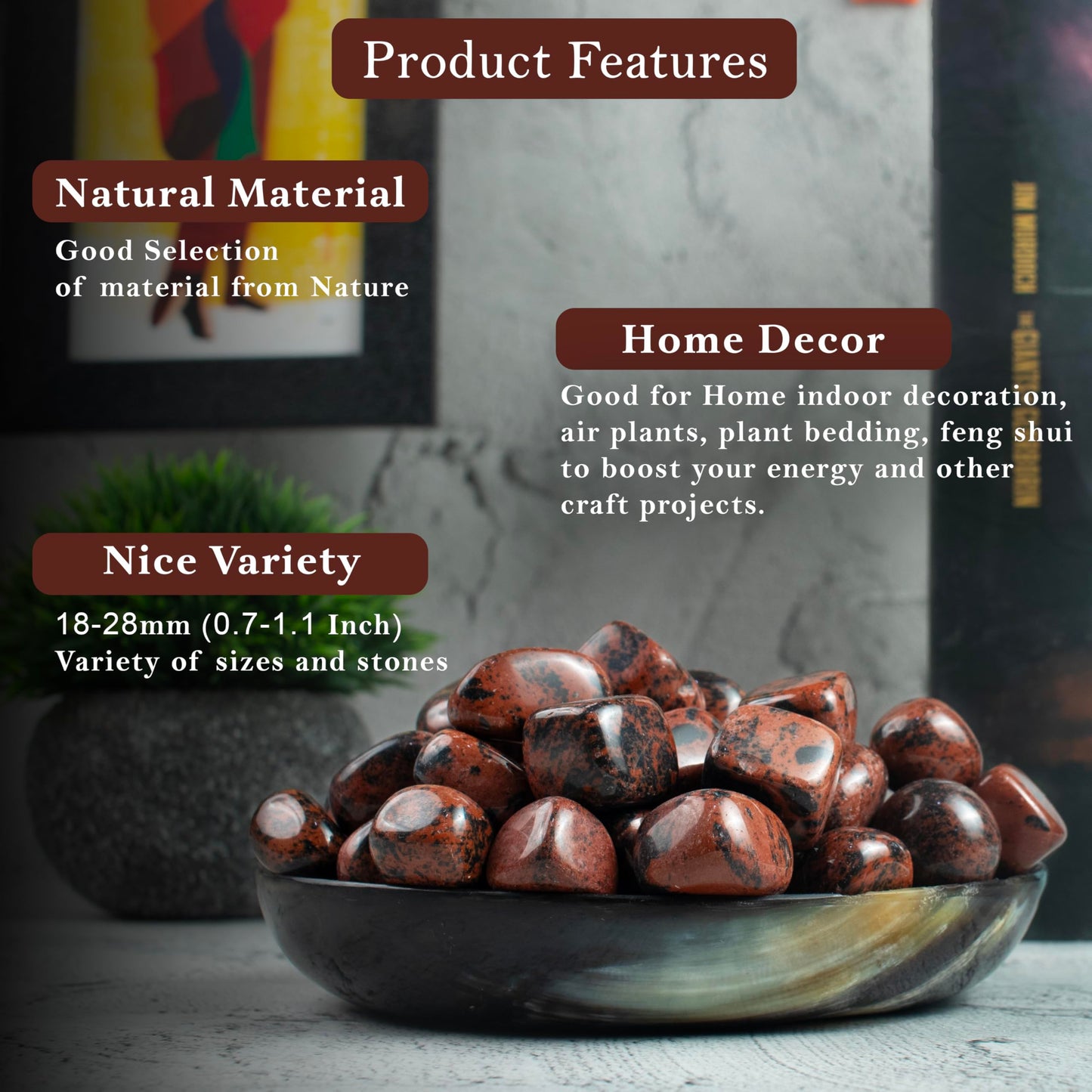 Crocon 1LB Mahogany Obsidian Tumbled Stones and Crystals Bulk 2000+ Carats Natural Crystal Kit for Reiki Healing Crystal Polished, Tumble Stones, Chakra Balancing, Gift, Home Decor Size : 20-25 mm