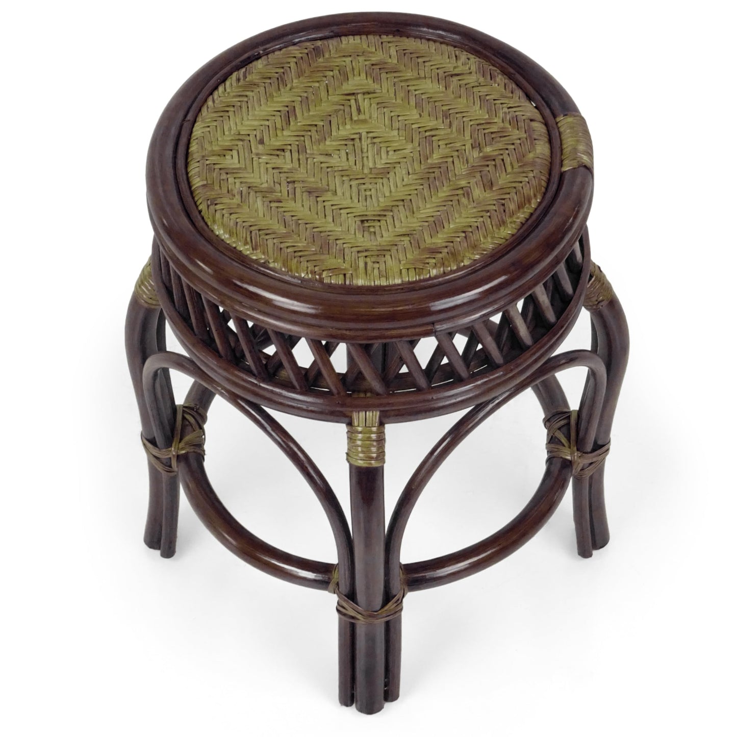 Ginger Handmade Rattan Wicker Stool Fully Assembled Dark Brown
