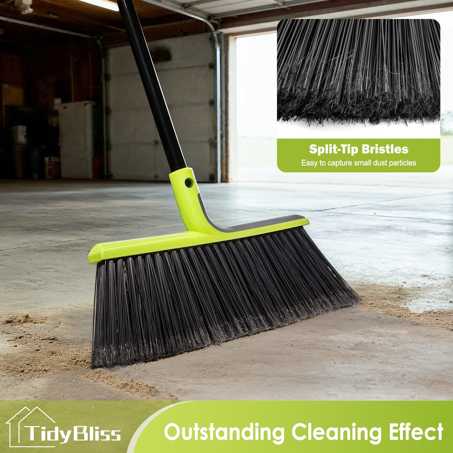 TidyBliss Outdoor Broom Heavy Duty, 56 inches Tall Commercial Soft Bristle Angle Brush for Sweeping Outside Patio Garden Porch Deck Shop Restaurant Garage House Lobby Hardwood Floors (Green)
