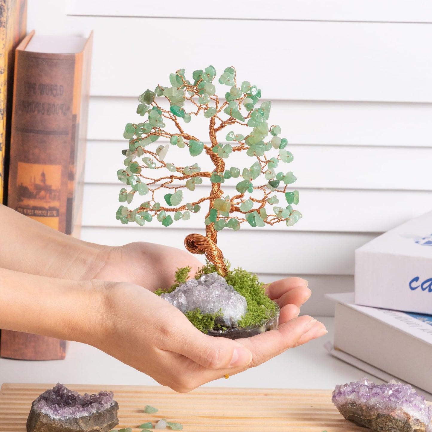 Dreamocean Green Aventurine Crystal Tree Gemstone Tree Crystal Bonsai Money Tree of Life for Positive Energy, Money, Good Luck Chirstmas Birthday Gifts for Sister（Green）