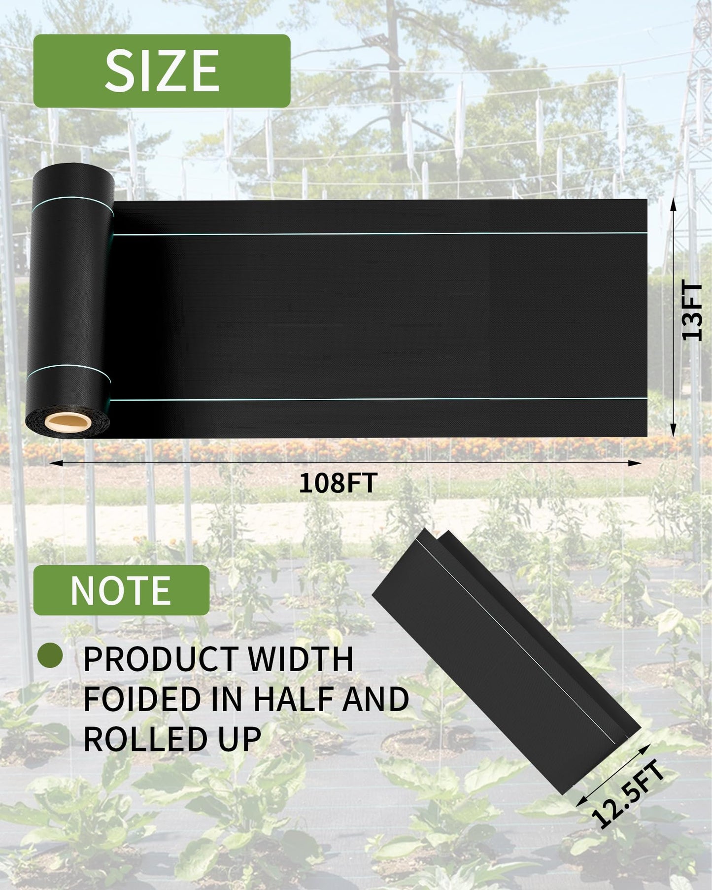 Pterying 13ftx108ft Weed Barrier Landscape Fabric Heavy Duty, Premium 5OZ Garden Geotextile Fabric, Outdoor Weed Blocker Fabric, for Driveway Mats, Erosion Control, Ground Cover Weed Barrier