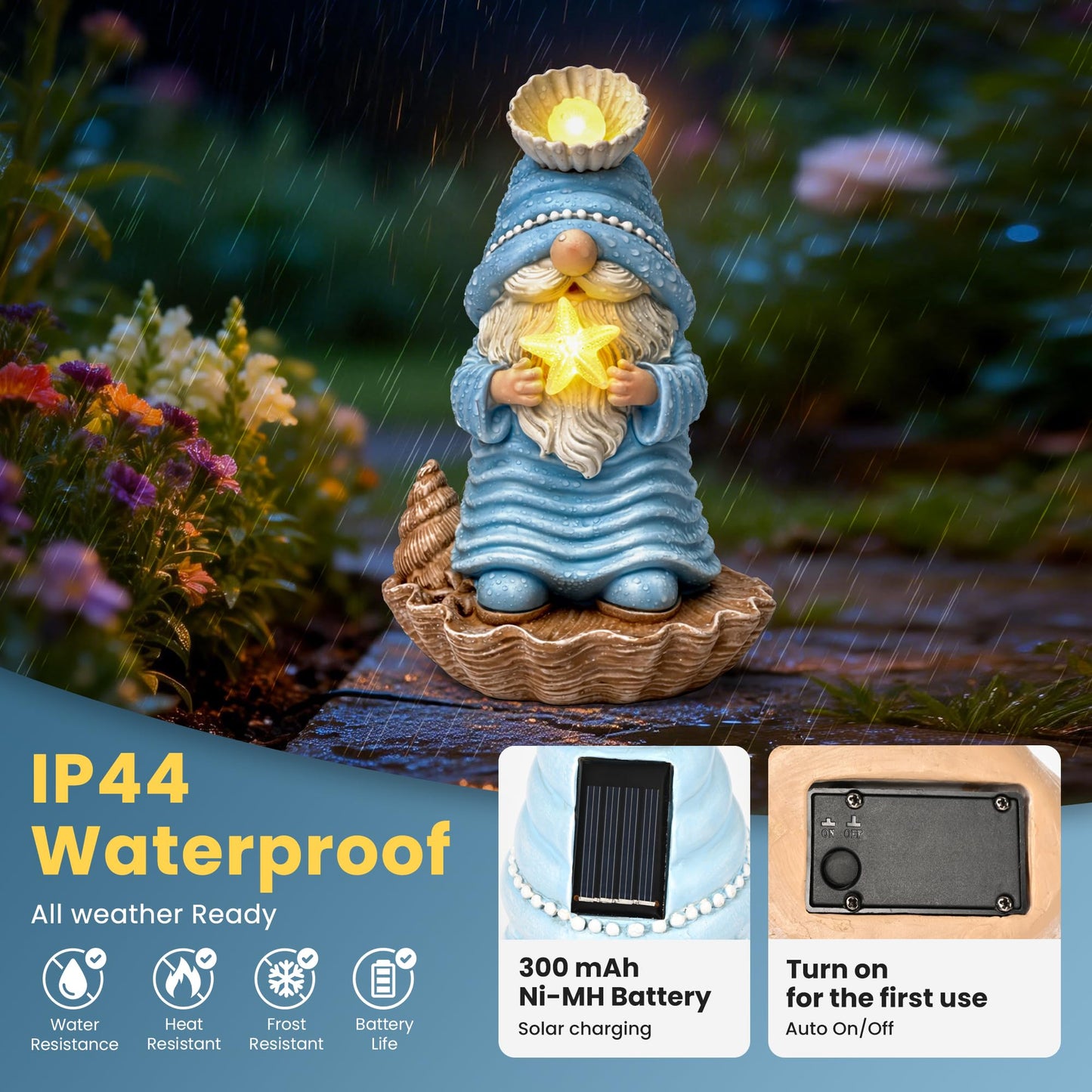 GIGALUMI Garden Gnomes, Solar Statue Outdoor Decor, Gnome Gifts Decoration with LED for Patio Yard Lawn Balcony, Christmas/Birthday Gift for Mom Women