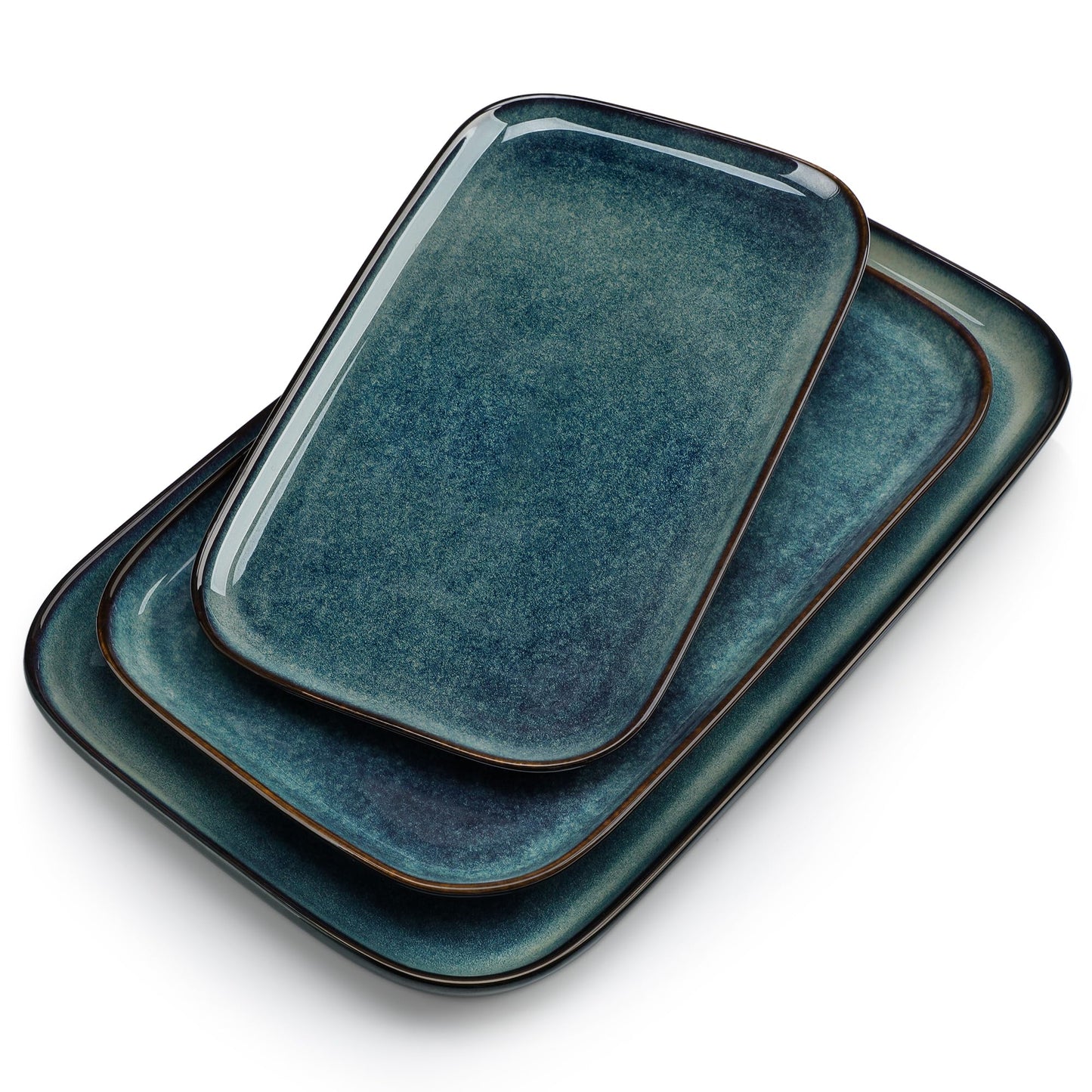 vancasso Stern Serving Platters Set of 3, 15/13/ 11 Inches Rectangular Serving Plates, Green Serving Trays for Entertaining, Party