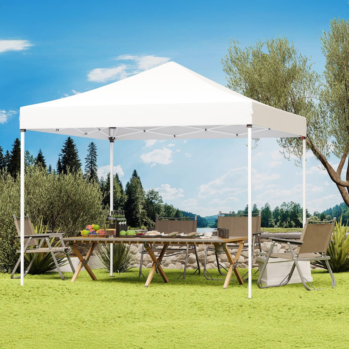 PHONWHON Shades 10x10 Pop Up Canopy, Heavy Duty Beach Tent with Carrying Bag for Easy Moving, Sun Shelter for Parties, Events, Camping, Outdoor Gazebo with 420D PU Coated Waterproof White Fabric