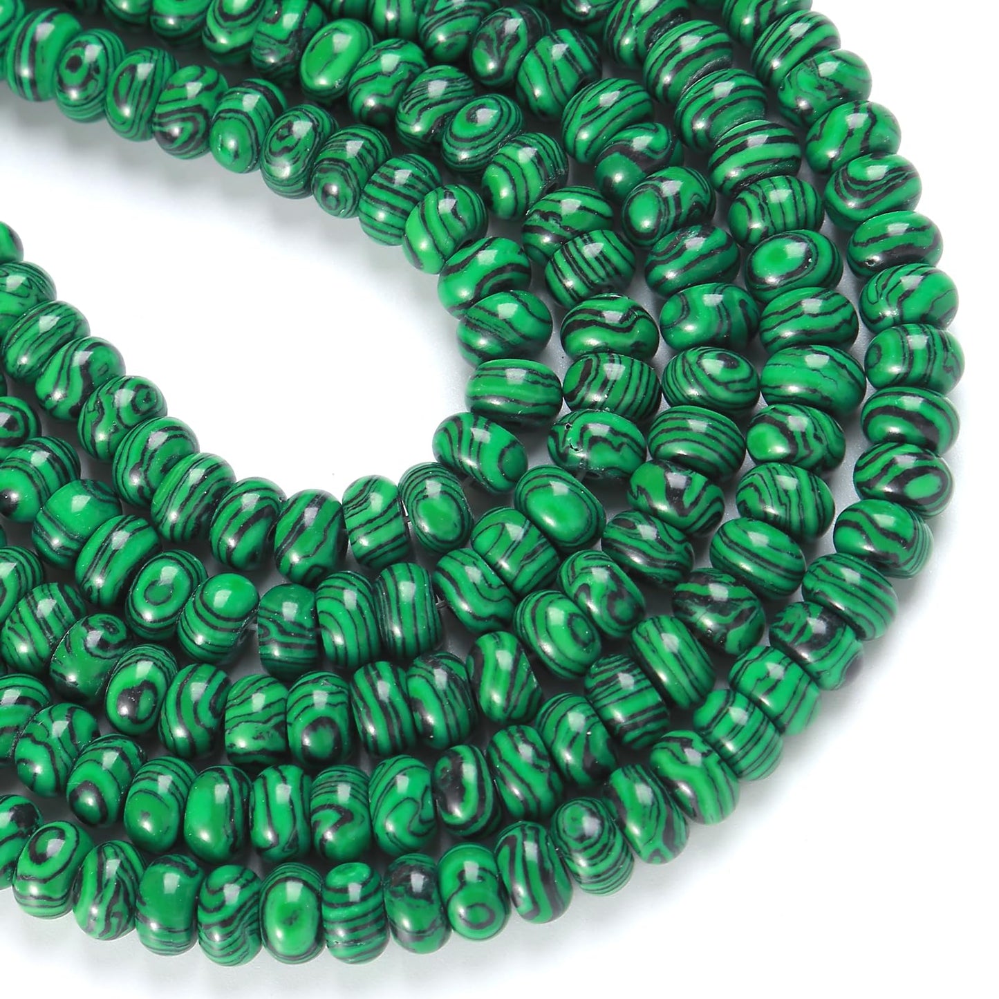 76pcs 5x8mm Natural Stone Green Malachite Rondelle Spacer Loose Beads Abacus Disk Stone Round Loose Gemstone Beads for Jewelry Making DIY Bracelet Necklace