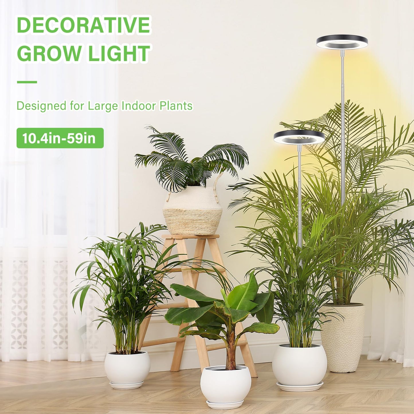 LBW Plant Grow Light, 72 LEDs Full Spectrum Grow Lights for Indoor Plants, Brightness Adjustable Plant Light with Auto 4/8/12H Timer, 10.4”-59” Height Adjustable, Ideal for Large Tall Plants, Black
