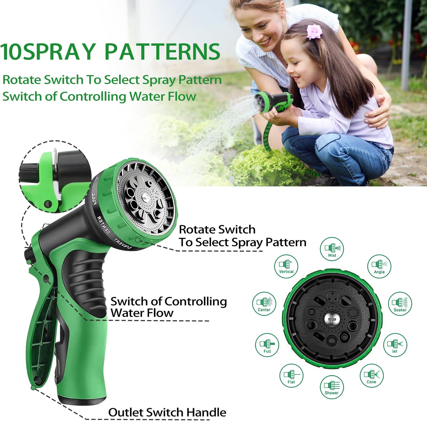 50 ft Expandable Garden Hose -2026 Newly Upgraded Expanding Garden Hoses with 10 Function Spray Nozzle, Extra Strength Fabric, Leak-Proof, Lightweight, Kink-Free Flexible Retractable Hose(Green Black)