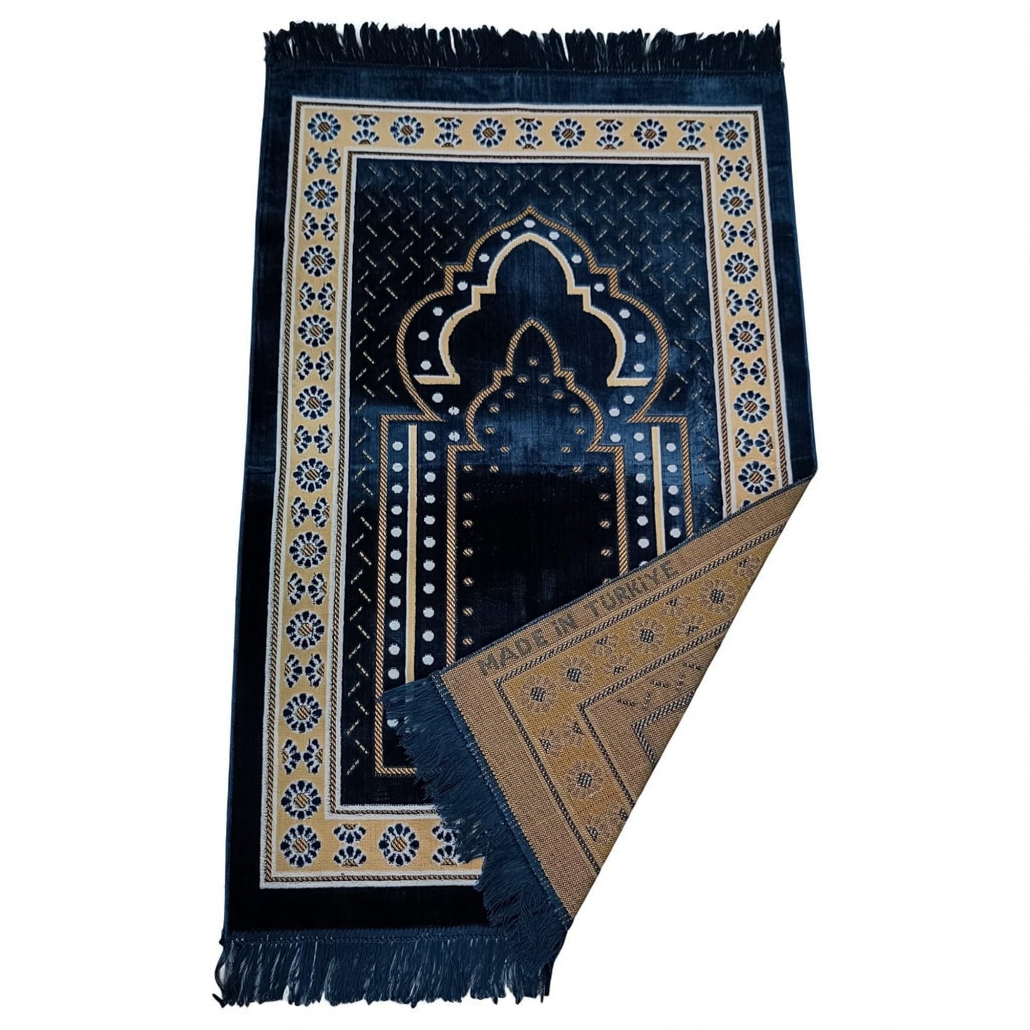Prayer Mat Rug for Muslim Men, Women or Kids, Portable Praying Mat and Prayer Beads Sets for Islamic Gifts – Muslim Prayer Rug For Ramadan, Umrah, Hajj - Turkish Rug for Meditation and Worship (BLUE)