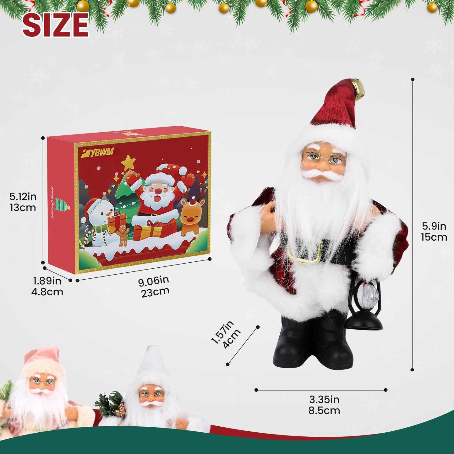YBWM Santa Claus Figurines, Standing Santa Claus Decorations, Suitable for Christmas Trees, Fireplaces, Tabletop Decor, Window Display,3P