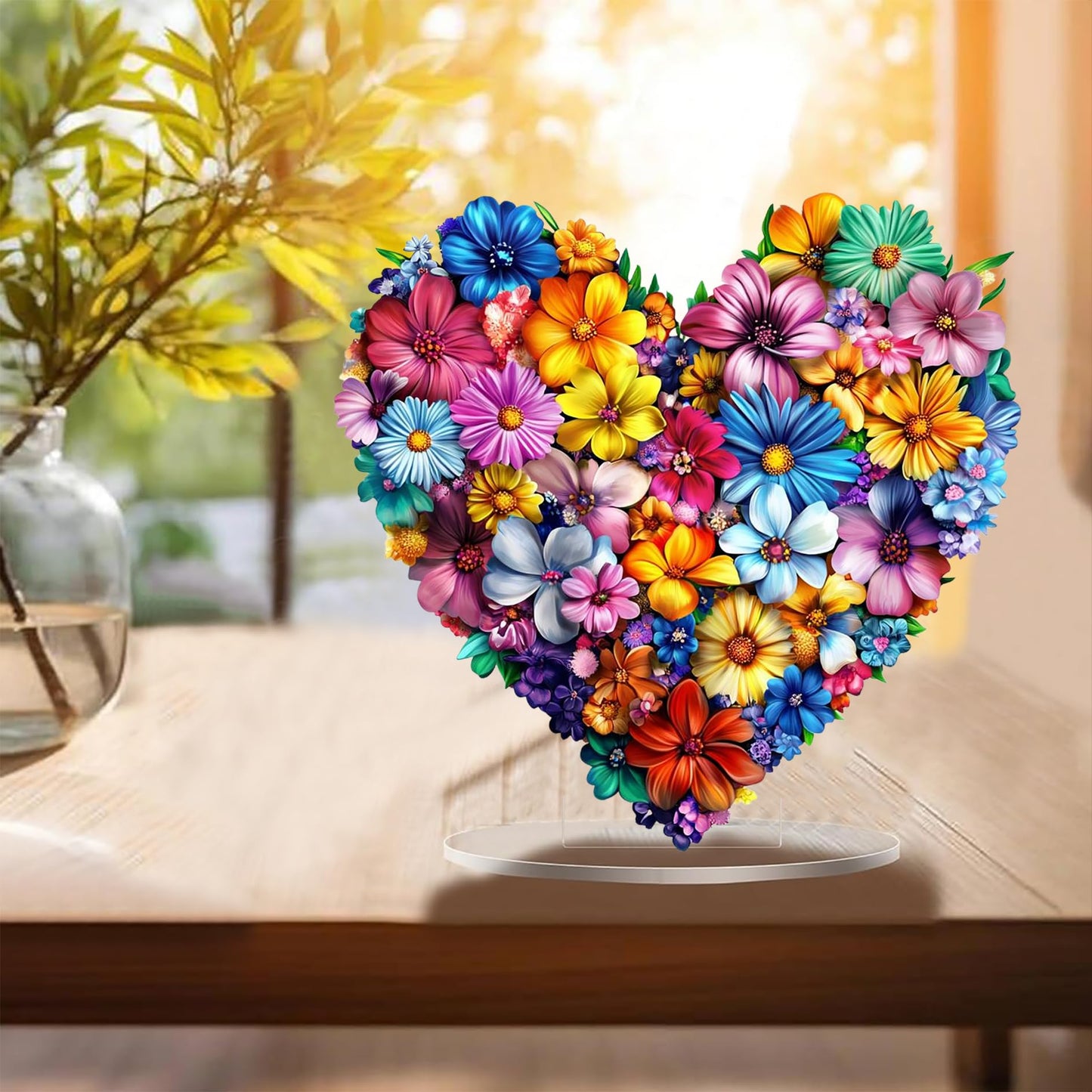 Flower Clear Acrylic Desktop Decoration, Tabletop Placement Ornament, Table Decor for Home Décor in Living Room or Office, Halloween, Christmas, Birthday, Valentine's Day, 7.8 Inch