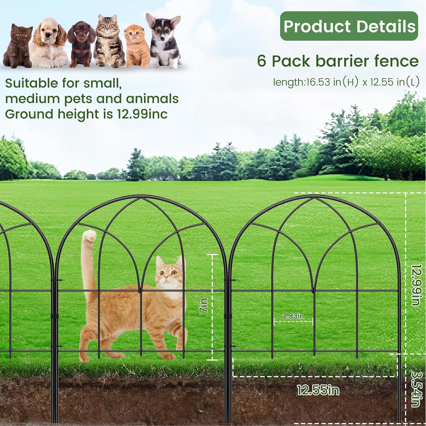 Youpehom Small 12.55"*16.53" Decorative Garden Fencing Border, No Dig Fences Barrier, Black Metal Fence, Garden Edging Fence Panel, Dog Fence Outdoor for Yard, Flower Bed (6 pcs)