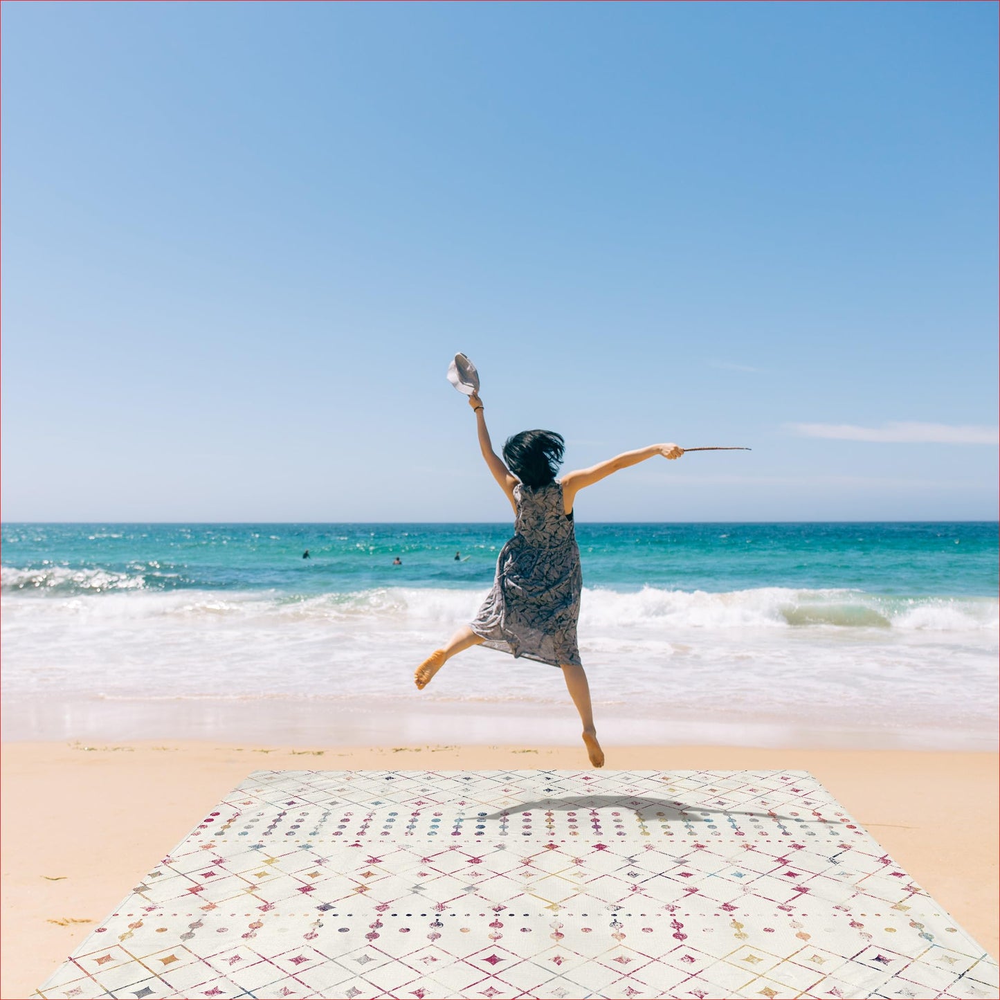 Beach Blanket Waterproof Sandproof, 10'X 9' Extra Large Oversized Beach Mat for 2-8 Adult, Quick Drying Lightweight & Durable Polyester Picnic Blanket for Outdoor, Travel, Camping, Hiking-Monaco