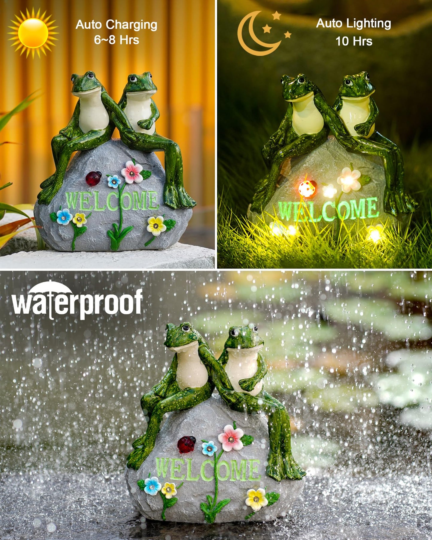 Nacome Solar Garden Outdoor Statues Frog with Succulent and 7 LED Lights - Lawn Decor for Patio, Balcony, Yard Ornament for Mom Grandma Women