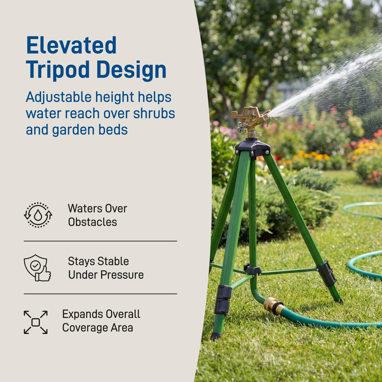 Orbit 56667Z Tripod Lawn Zinc Impact Sprinkler - 360 Degree Rotating Sprinkler