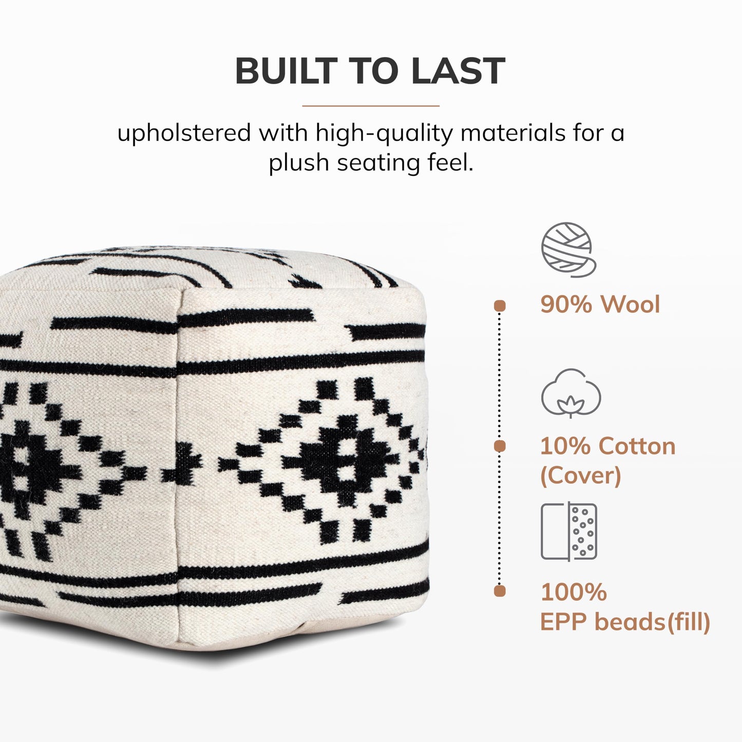 Anji Mountain Pouf Ottoman Foot Rest, Handmade Ottoman Pouf, Comfortable Foot Stool, Decorative Floor Seating for Living Room Decor, Bedroom & Home Décor Accent - Carbon Ikat