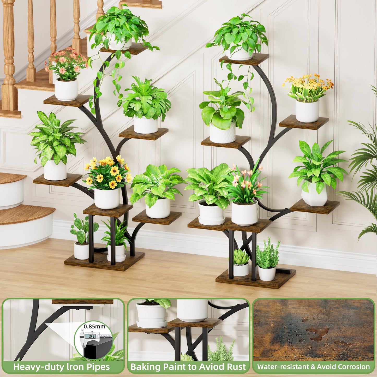 Plant Stand Indoor with Grow Lights - 2 Pack Plant Shelf, 7 Tier Lighted Corner Plant Stands for Indoor Growing, 40" Metal Flower Holder, Tree-Shaped Display Shelves with Adjustable Light, Black