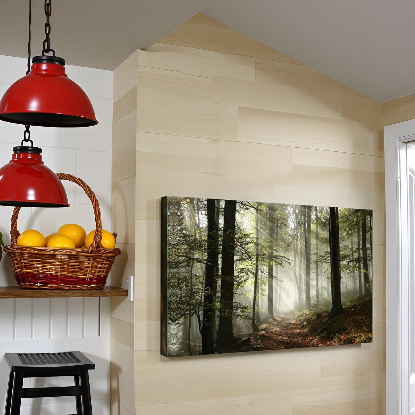 Forest Canvas Wall Art Trees Foggy Morning Spring Rustic Landscape for Bedroom Bathroom Decorations Modern Artwork Print Framed Painting Living Room Home Office Wall Décor 12x16inch