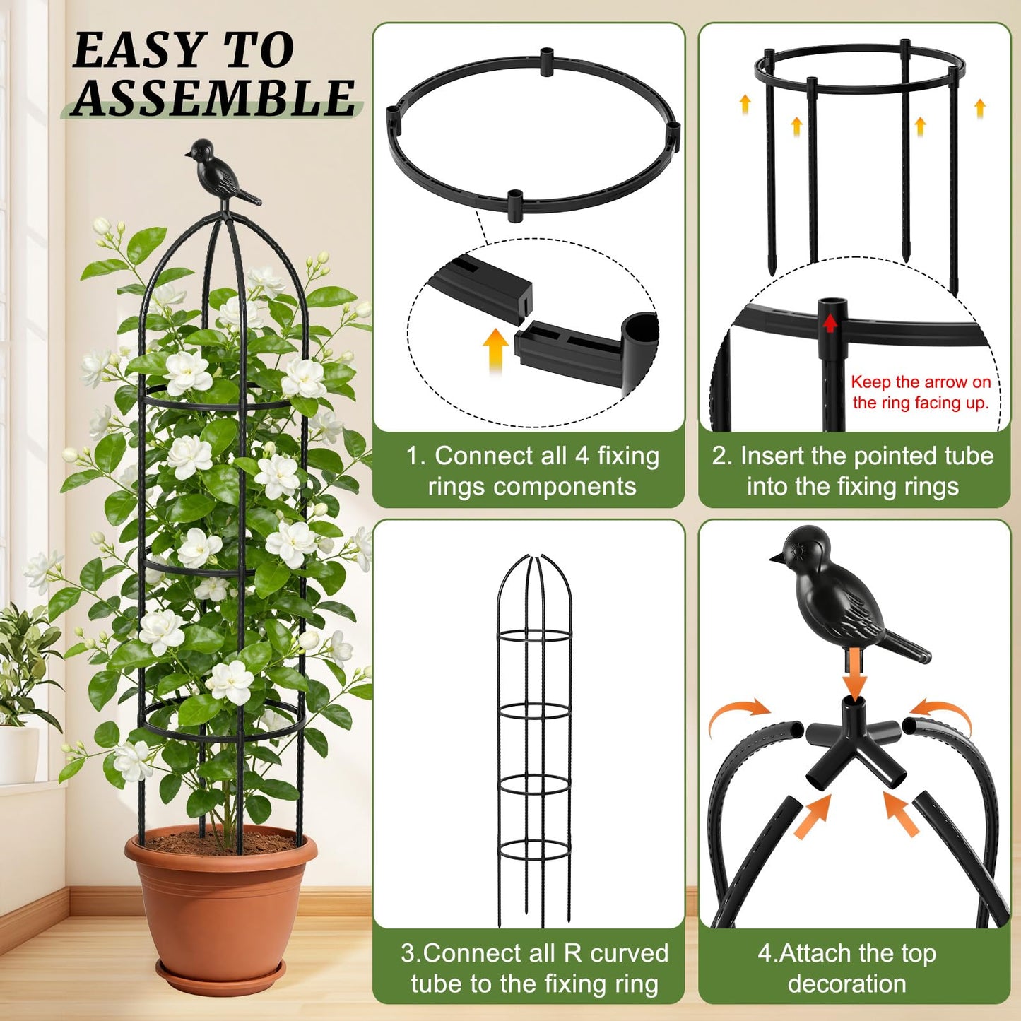Fabulas Obelisk Trellis for Climbing Plants, 6 Ft Garden Obelisk Trellis Rustproof Plastic Coated Metal Vine Plant Support Cage for Pots, Morning Glory, Clematis, Rose, Indoor and Outdoor Use, 1 Pack