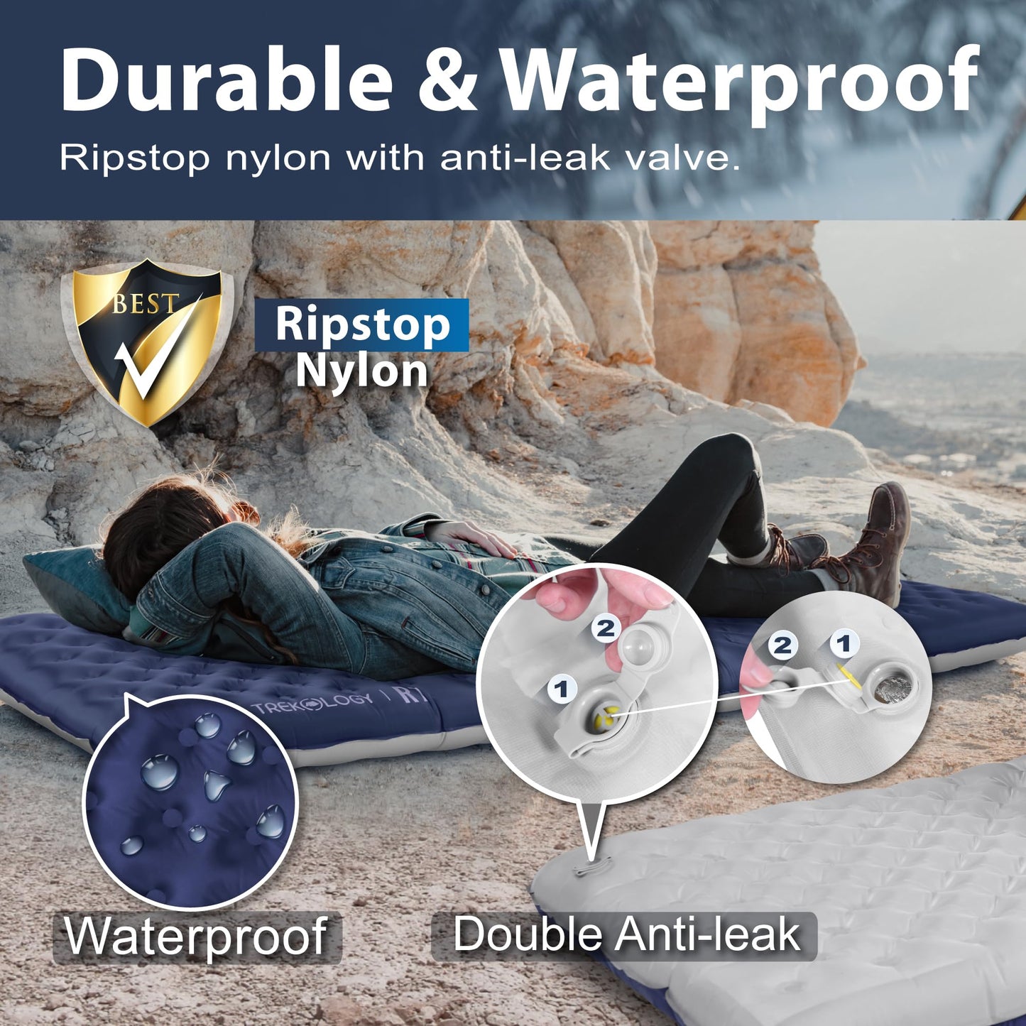 TREKOLOGY Camping Sleeping Pad with 7.2 R-Value– Ultra-Lightweight, 4" Thick Camping Mat for All Seasons – Compact, Durable & Waterproof – Ideal for Backpacking, Hiking, and Outdoor Adventures UL R7