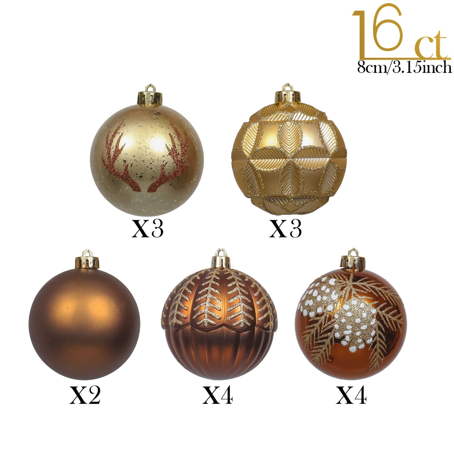 Valery Madelyn Luxurious Copper Gold Christmas Ball Ornaments, Shatterproof Christmas Tree Ornaments for Xmas Decoration (2 Items Bundle
