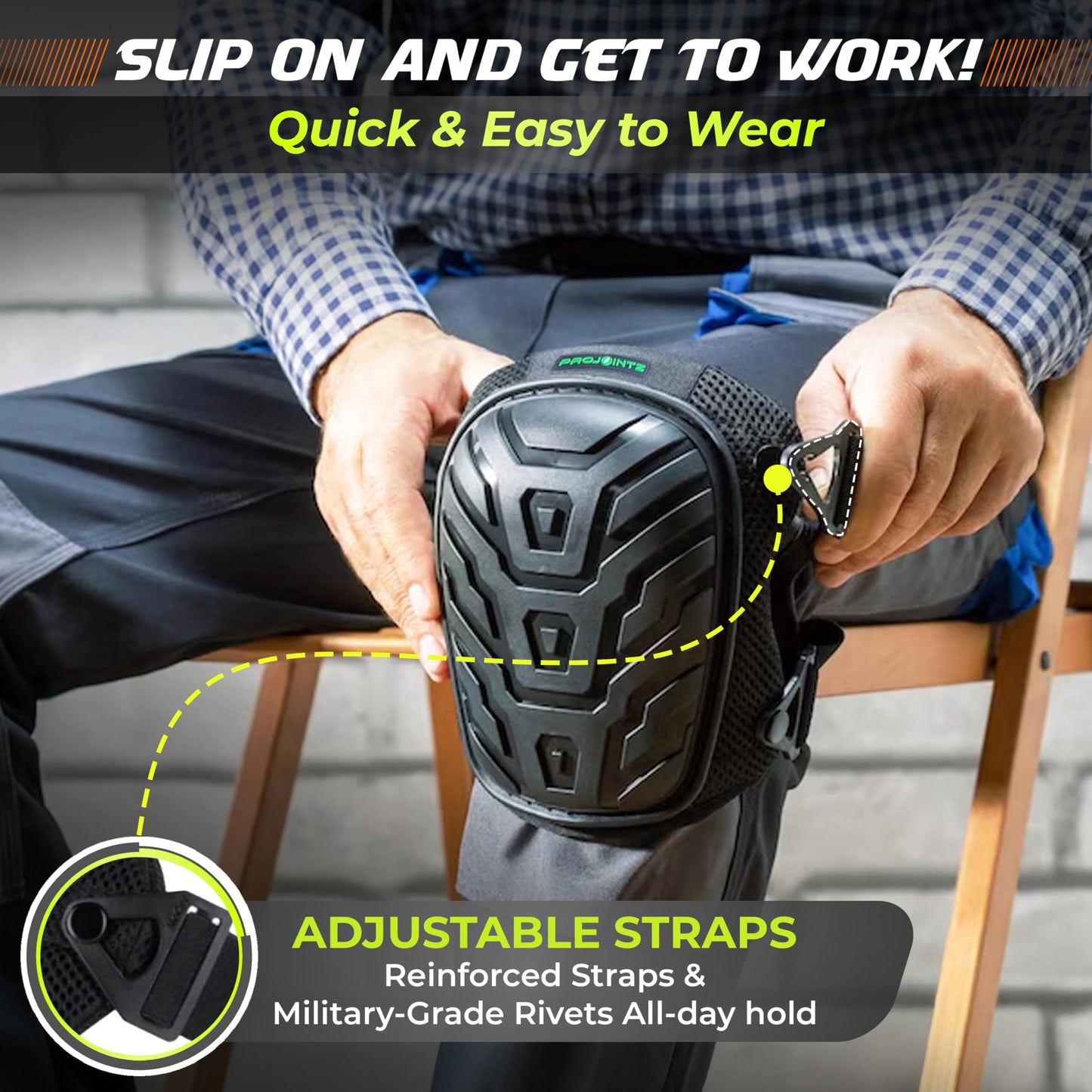 ProJointz Gel Knee Pads for Work – Heavy Duty Construction Knee Pads With Foam Cushioning - Adjustable, Comfortable Fit For Flooring, Roofing, Gardening