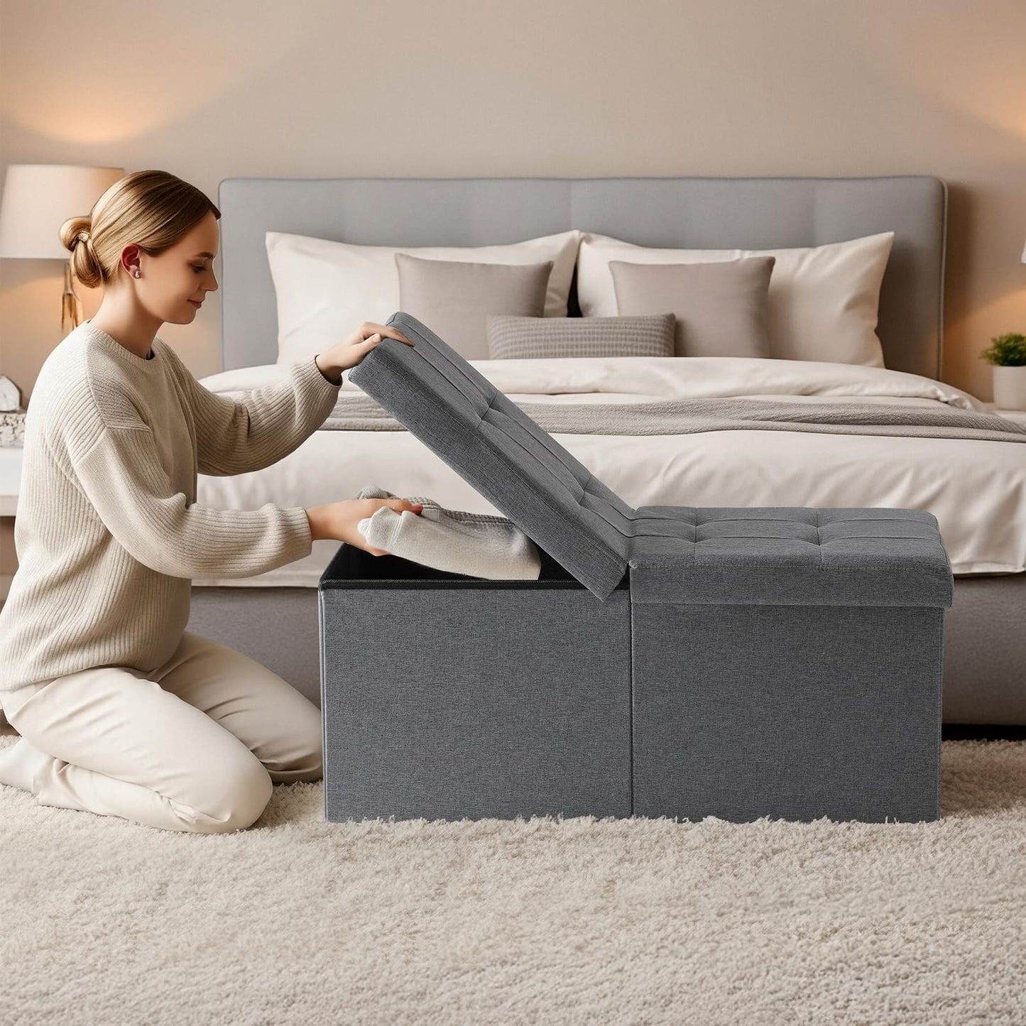 Snuvid 30-INCH Storage Ottoman Bench, Footrest with Storage, End of Bed Bench Coffee Table for Living Room, Bedroom, Entryway, Dark Gray