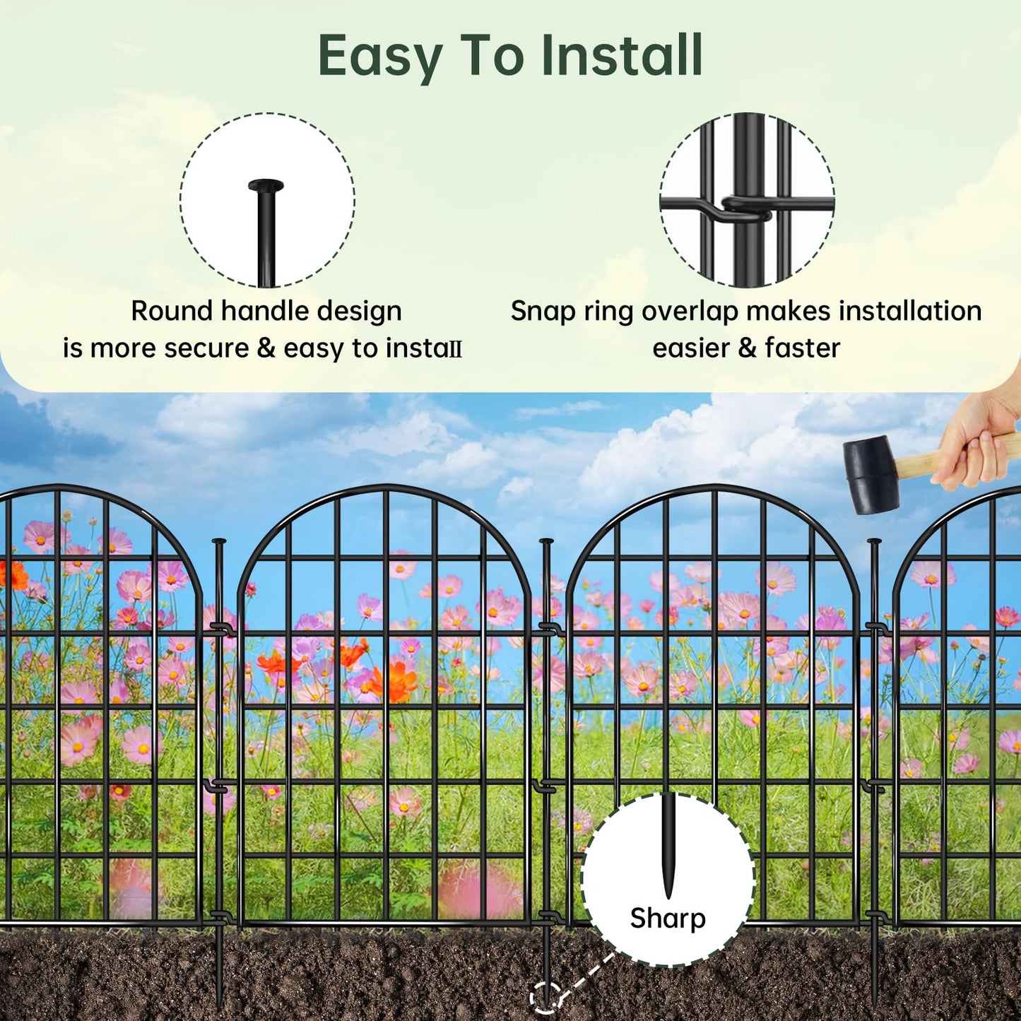 32.5 ft(L) x 22 in(H) Garden Fence, 30 Panels Arched No Dig Fence, Decorative Animal Barrier Fencing with Ground Stake, Rustproof Metal Garden Edging Border for Dog, Rabbit, Outdoor Yard Patio Decor