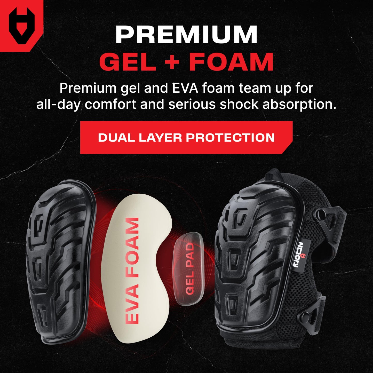 NoCry Professional Gel Knee Pads for Work with Soft Foam and Gel Cushion — Heavy Duty Cap, Reinforced Adjustable Straps, Military Grade Rivets and Built-in Hang Loops — Perfect for Construction