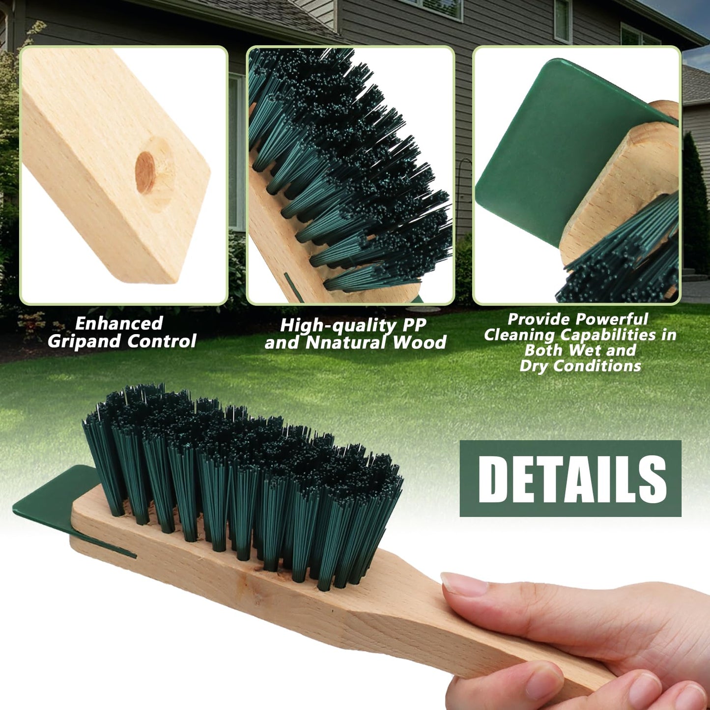 Opfiue 2PCS 12.3 Inch Lawn Mower Scrub Brush,Stiff Bristle Brush with Scraper, Scraper Brush for Outdoor Garden Mower Deck Cleaning(Green)