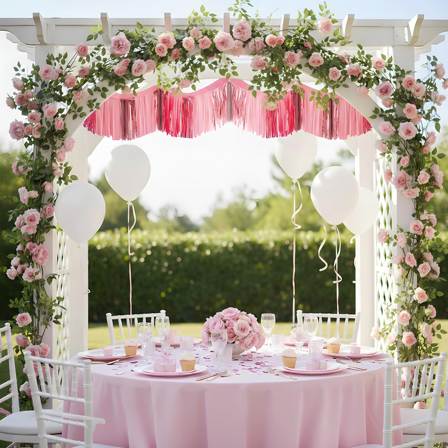 Fun Express 12 Ft. Pink Metallic Foil & Tissue Paper Hanging Ceiling Decoration