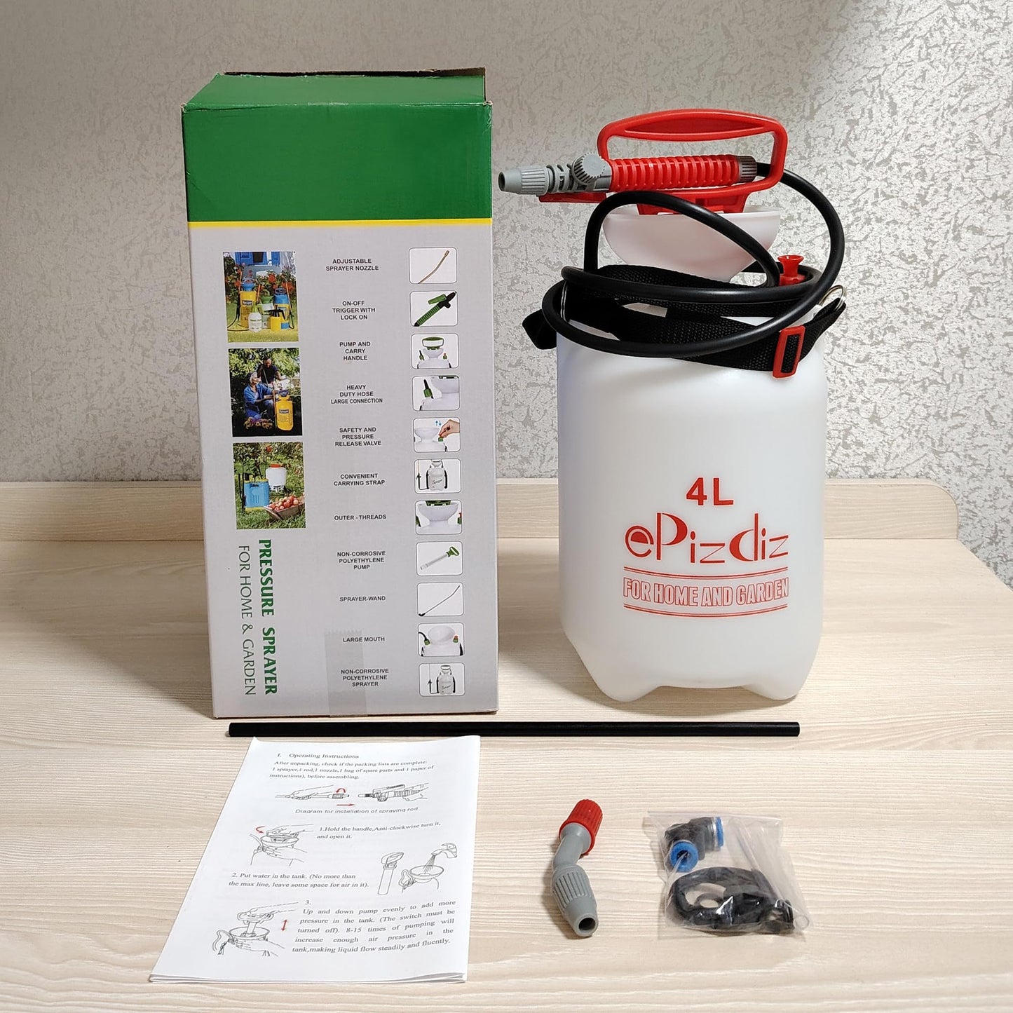 ePizdiz Watering Can Device for Watering Hanging Plant Basket Hard to Reach High Plant Waterer Sprayer 1 Gallon (Red 4L)
