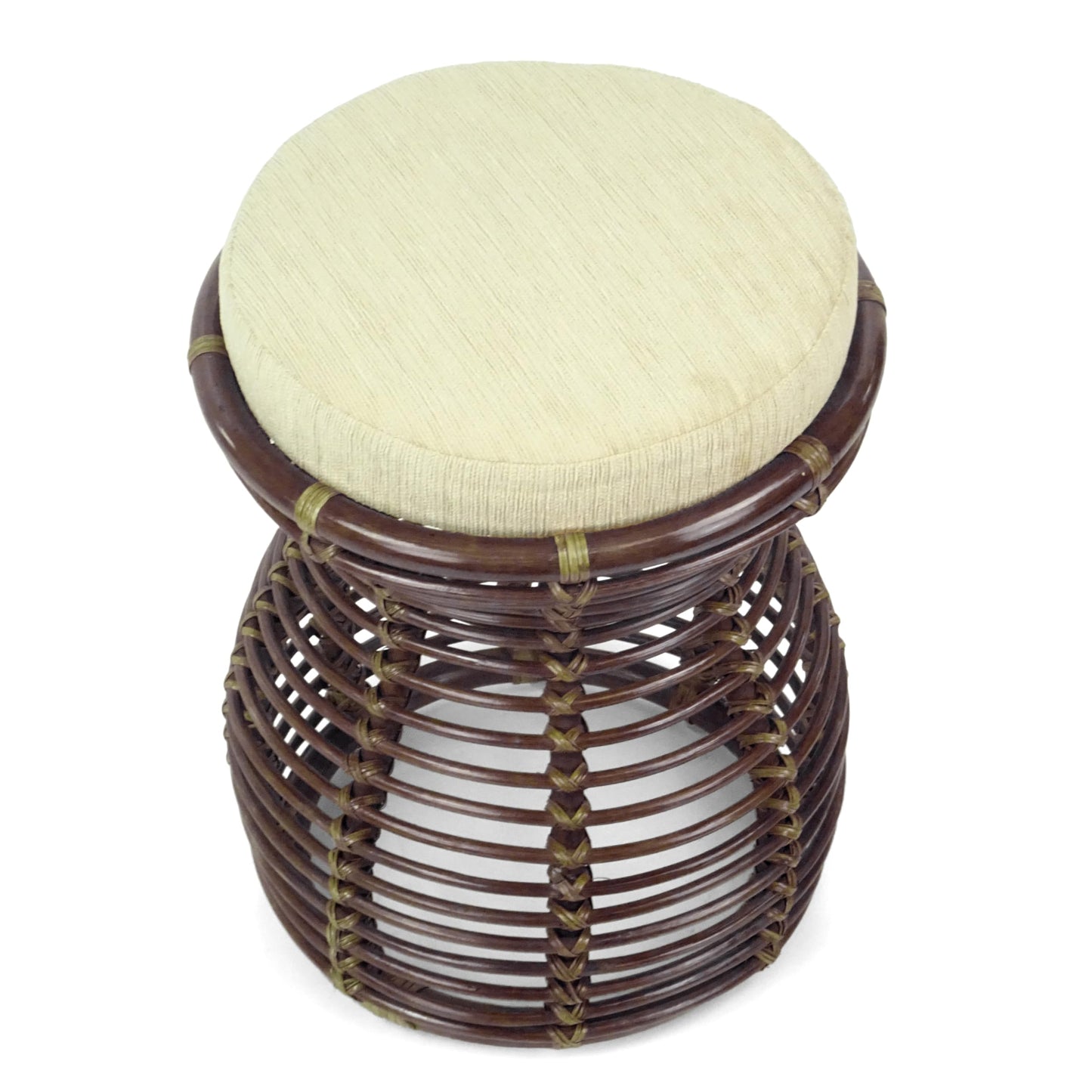 Milan Handmade Natural Rattan Wicker Ottoman Stool Vanity Bedroom Fully Assembled Dark Brown Color