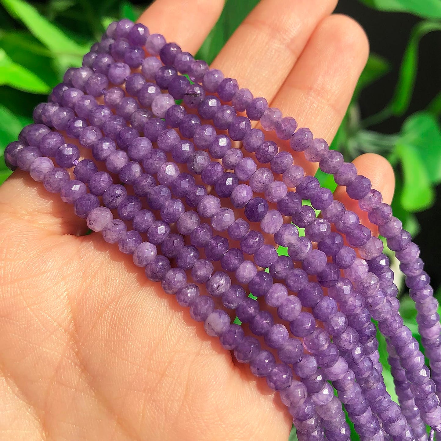 2 String 220PCS 3x5mm Natural Purple Chalcedony Stone Beads for Jewelry Making, Songxi Facted Loose Gemstone Beads for DIY Bracelet Necklace Making Supplies with Energy Healing Chakra Power