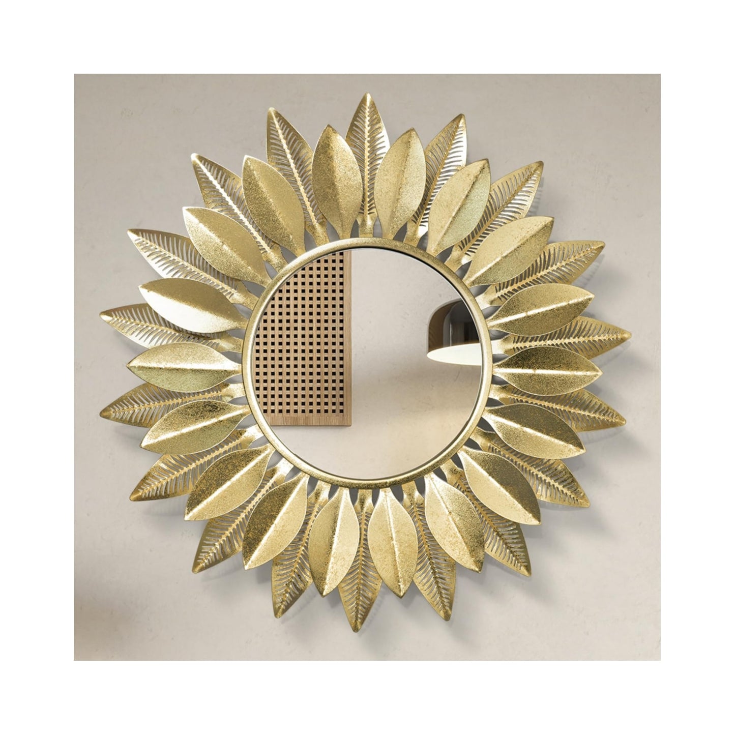HEBOIX 24" Gold Sunburst Decorative Wall Mirror – Handmade Flower Design, Luxury Round Accent Mirror Boho Wall Decor for Bedroom,Entryway, Dining Room & Kitchen