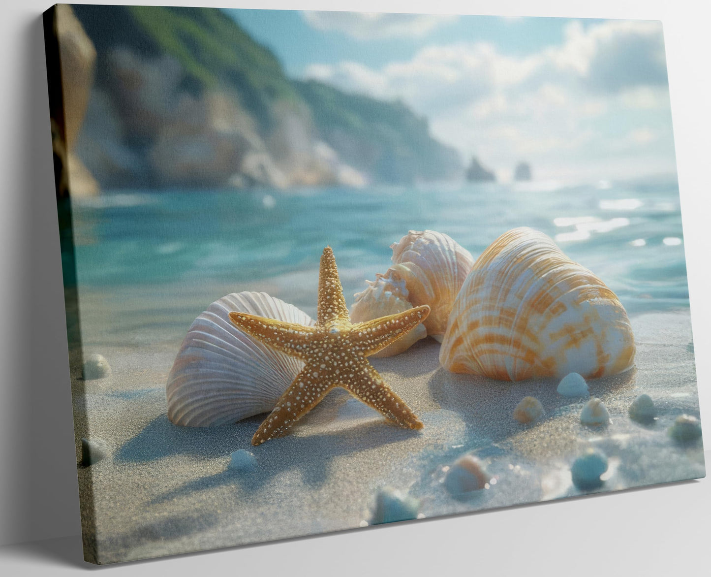 NGXIPUST Blue Coast Beach Canvas Wall Art Ocean Starfish Conch Seashell Paintings Pictures Wall Decor Summer Seaside Theme Poster Printing Artwork for Bathroom Bedroom Living Room Home Decoration