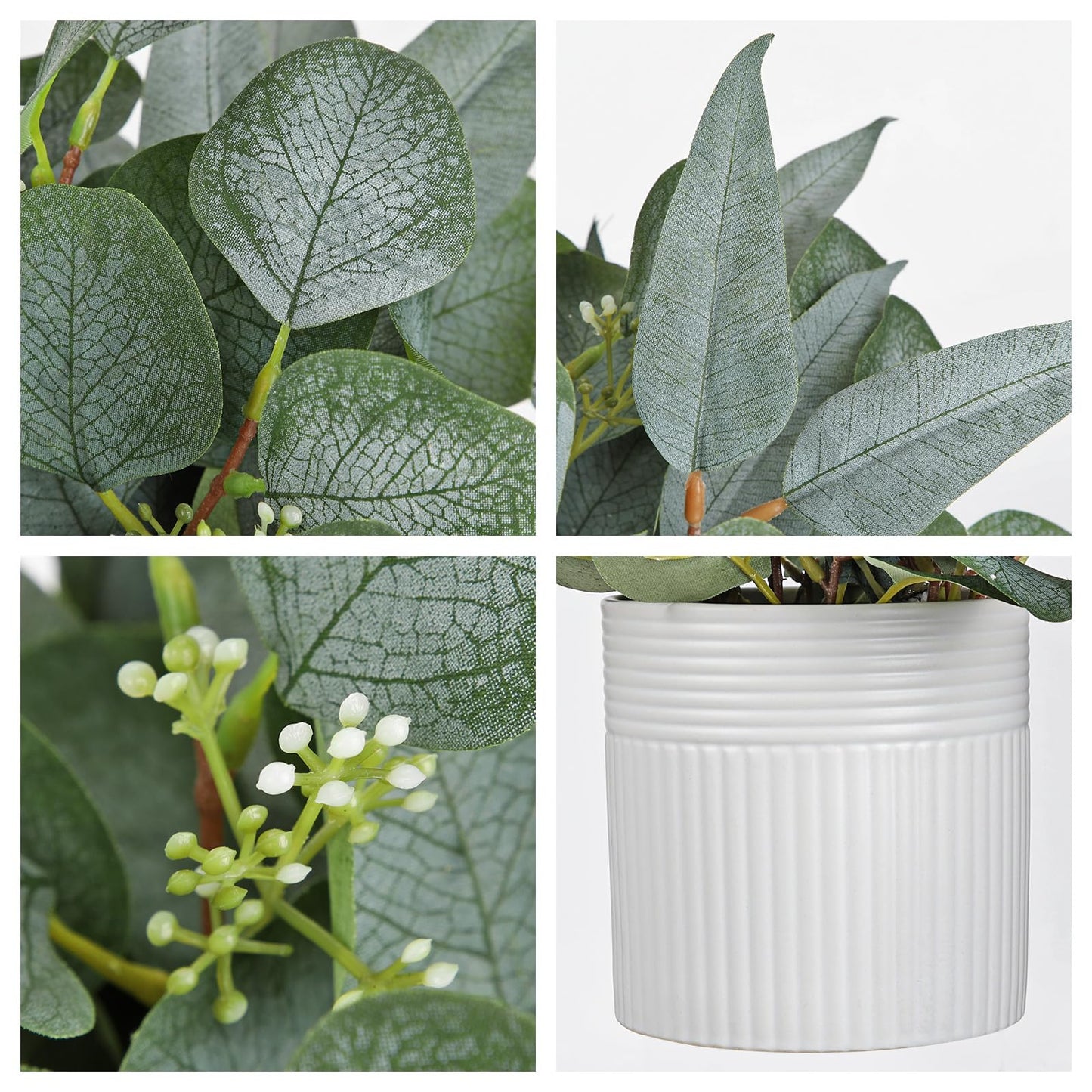 Artificial Plants Indoor with Pot, 11.8" Faux Eucalyptus Stems in Ceramic Vase for Table, Desk, Shelf, Small Fake Potted Plants Eucalyptus Leaves for Centerpieces, Living Room, Bathroom, Bedroom