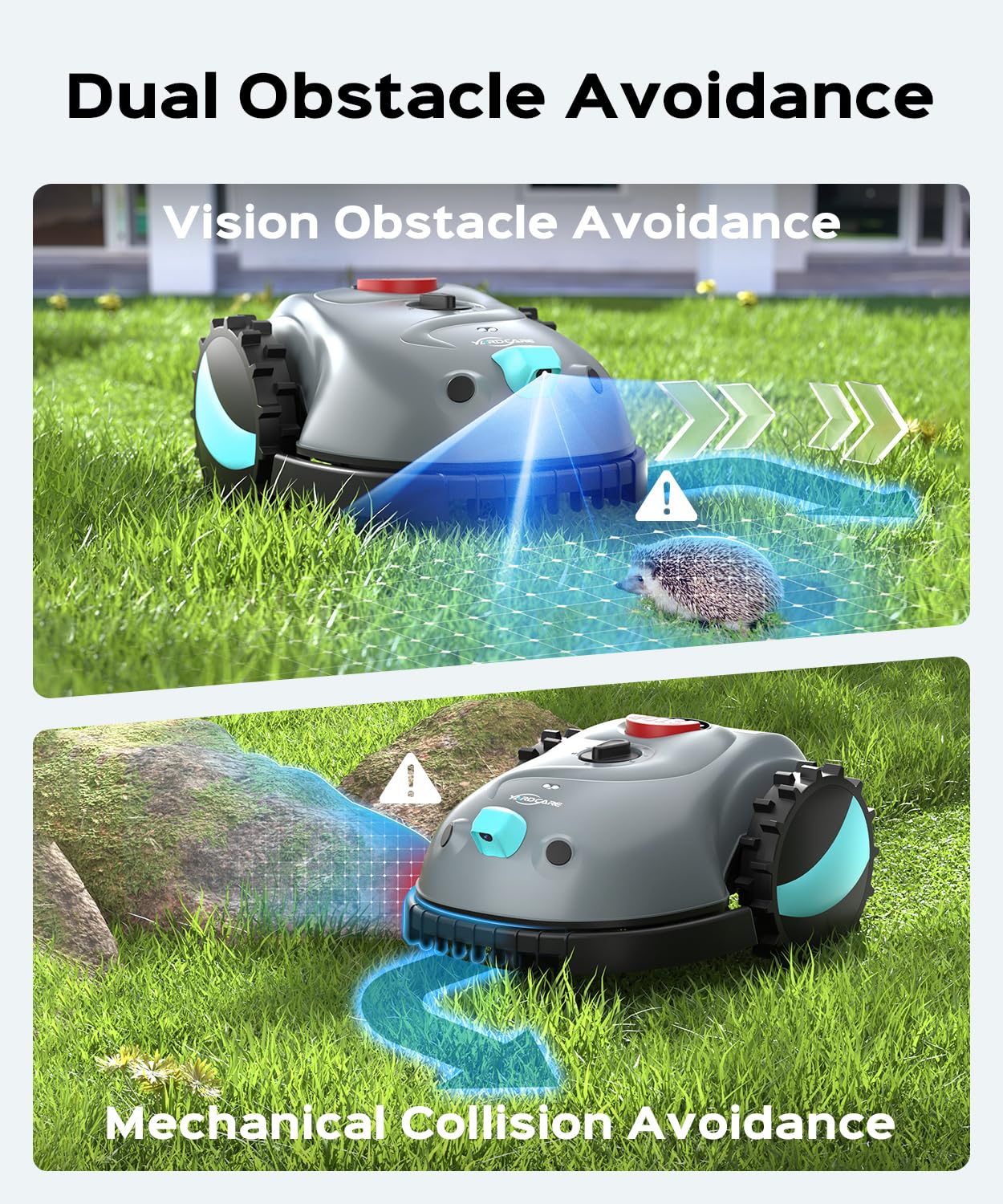 YARDCARE V100 Robot Lawn Mower with HD Vision Navigation, Smart Obstacle Detection, Collision Sensors, Adjustable Cutting Height, Low-Noise Operation—Perfect for Small Lawns up to 1,600 sq ft.
