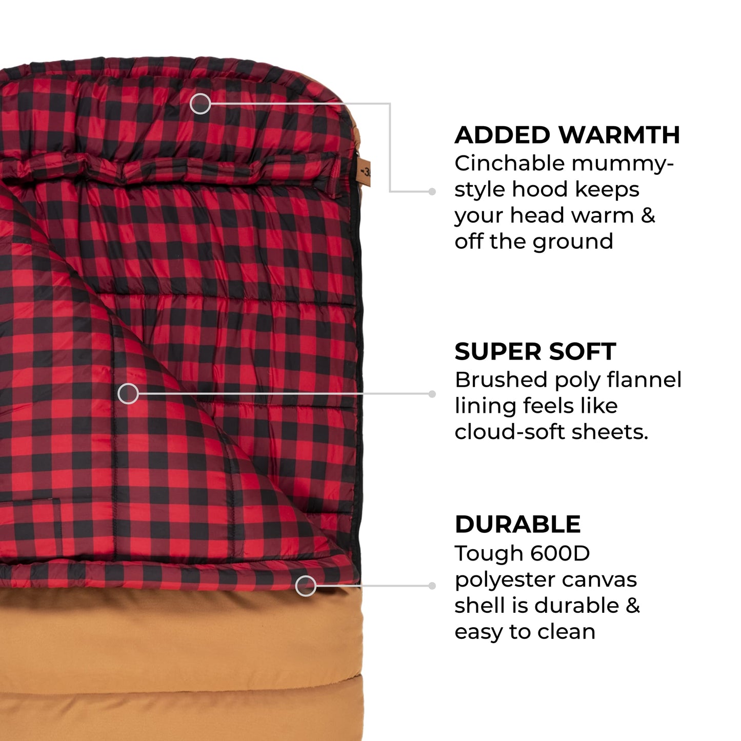 Teton 0F Degree Deer Hunter Sleeping Bag. Warm and Comfortable Camping Sleeping Bags, Teton Tough Canvas Shell for Camping, Hunting, and Cold Weather, Brown