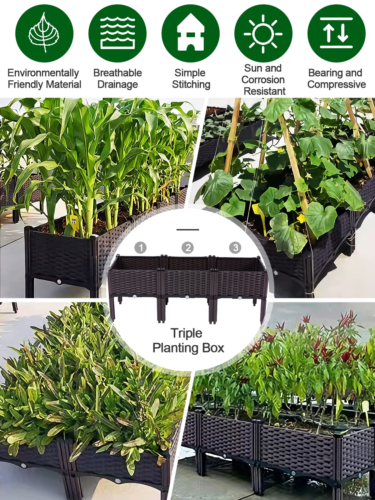 Kalolary 3 Sets Raised Garden Bed Elevated Garden Bed with Legs Patio Plant Boxes Vegetable Flowers Planting Raised Container for Indoor Outdoor Plant Fence Balcony Yard Gardening Supplies