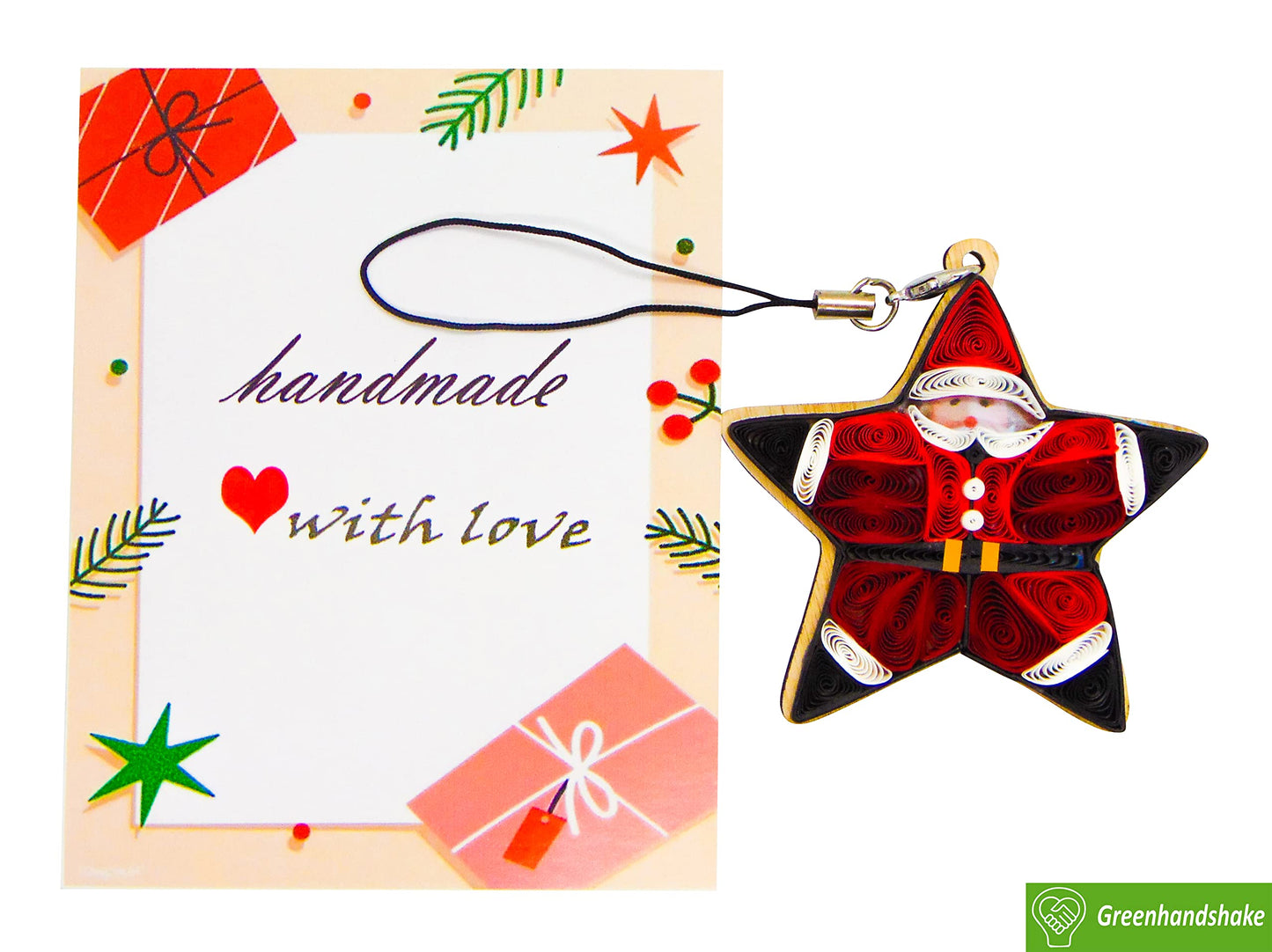 Star Shaped Santa, Home Decorations Holiday Decor, Handmade Ornament, quilled Ornament, Handbag Backpack Bag Purse Mobile Phone Car Hanging Decorations by GREENHANDSHAKE