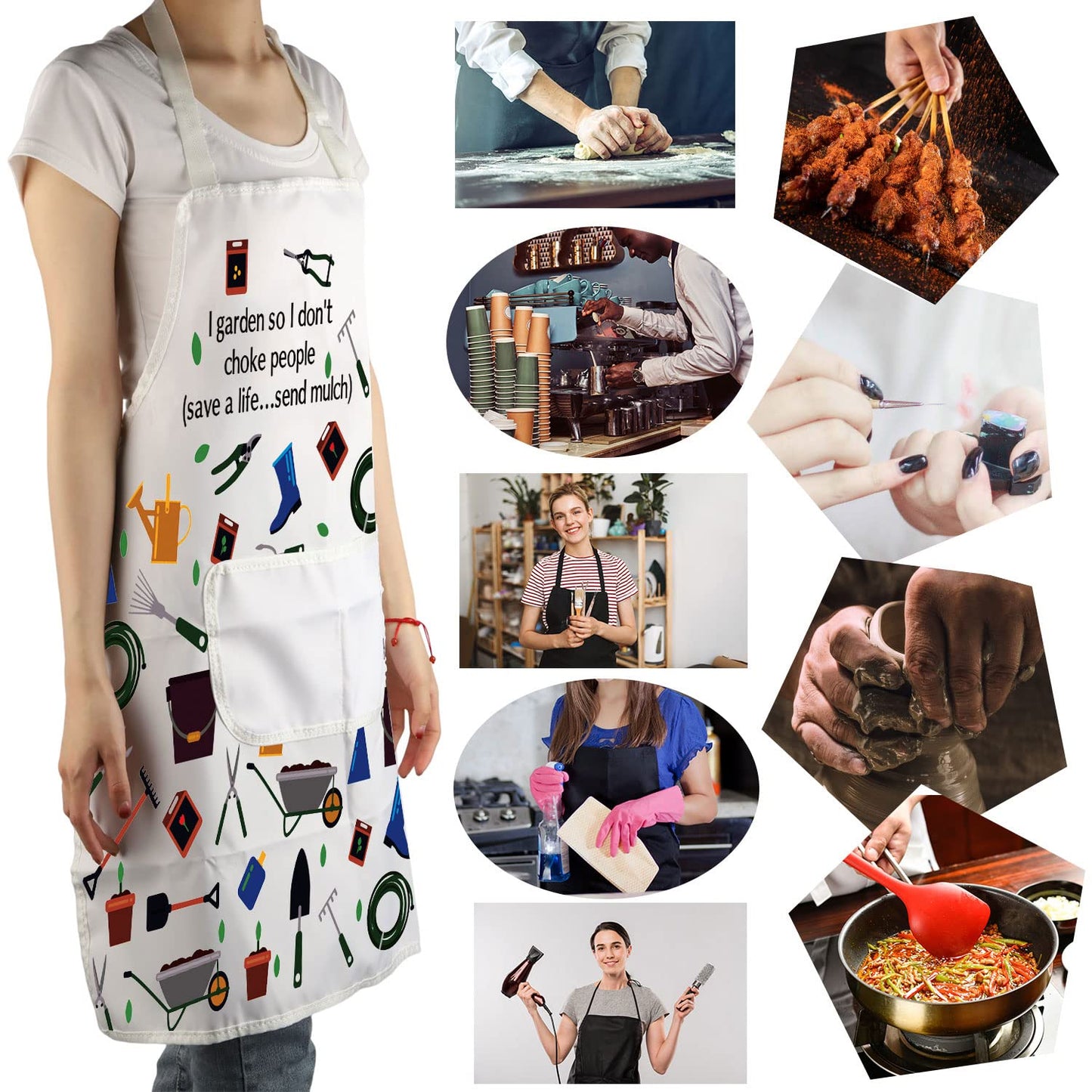 MBMSO Gardener Apron I Garden So I Don't Choke People Save a Life Send Mulch Funny Gardening Aprons with Pockets Waterproof (Gardener Apron)