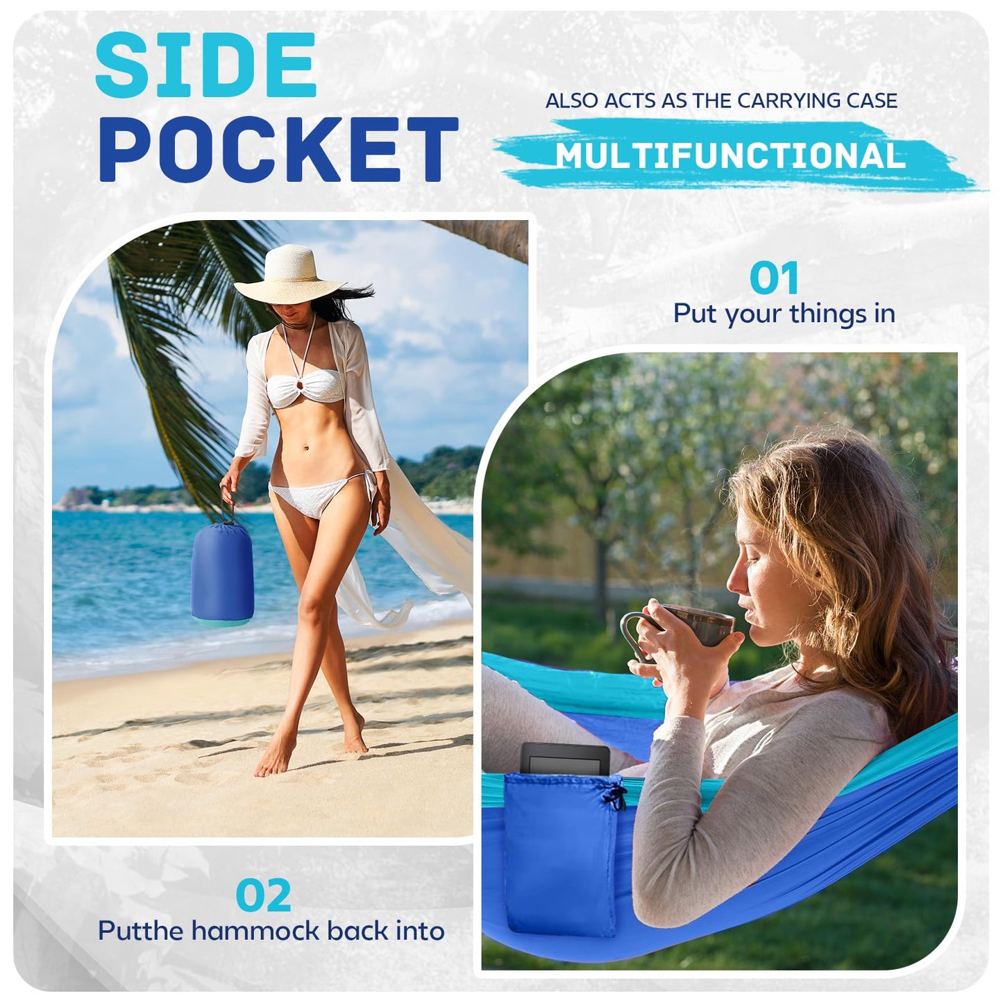 Camping Hammock Lightweight, Portable Hammocks Parachute Hammock with Two Tree Straps, Single or Double Travel Swing Nylon Camp Hammocks, Outdoor Essentials for Beach Backpacking Hiking, Blue
