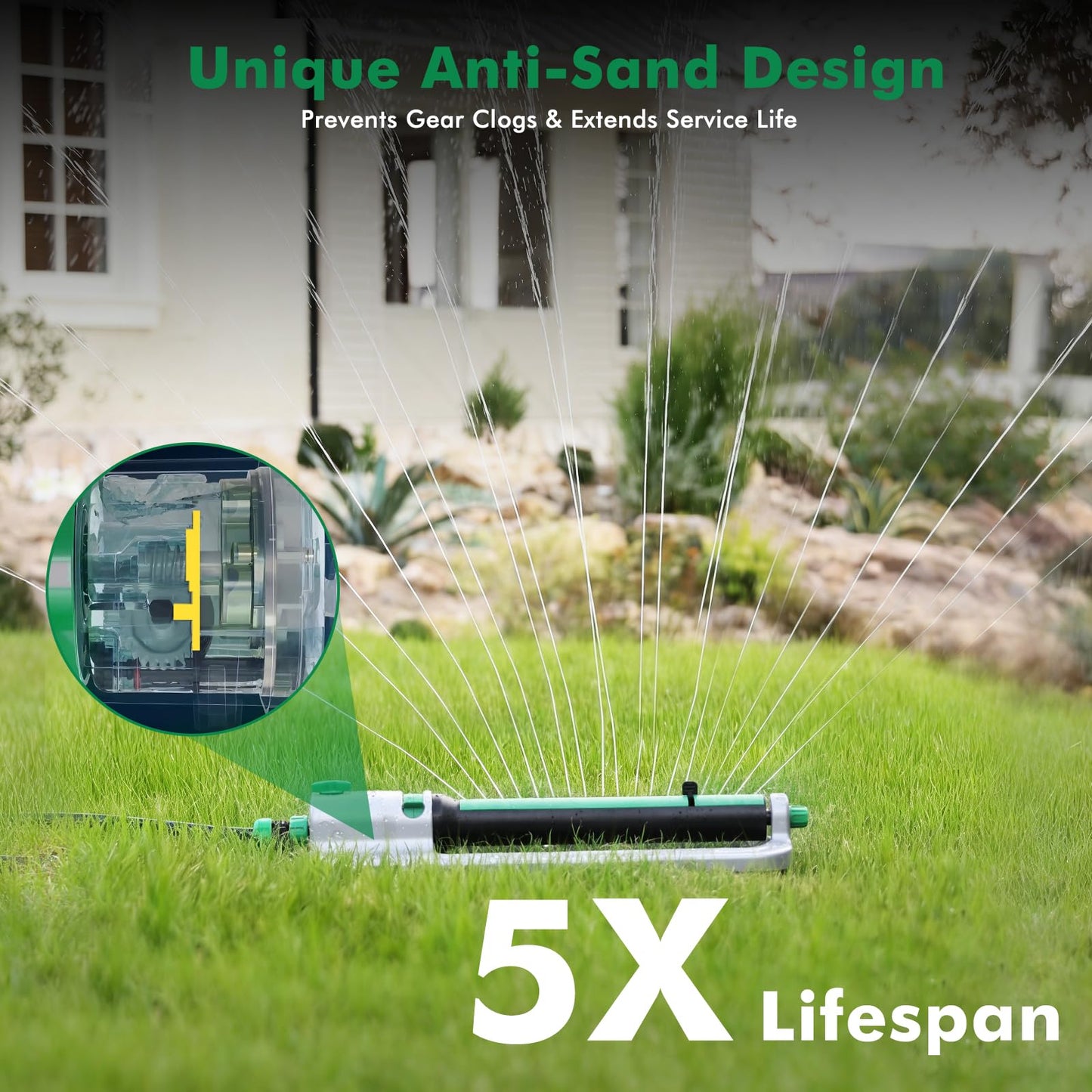 RESTMO Heavy Duty Oscillating Sprinkler with Stable Metal Base, 18 Durable Nozzles, Adjustable Flow & Width & Coverage, Lawn Sprinkler & Garden Sprinkler for Large Yard Irrigation